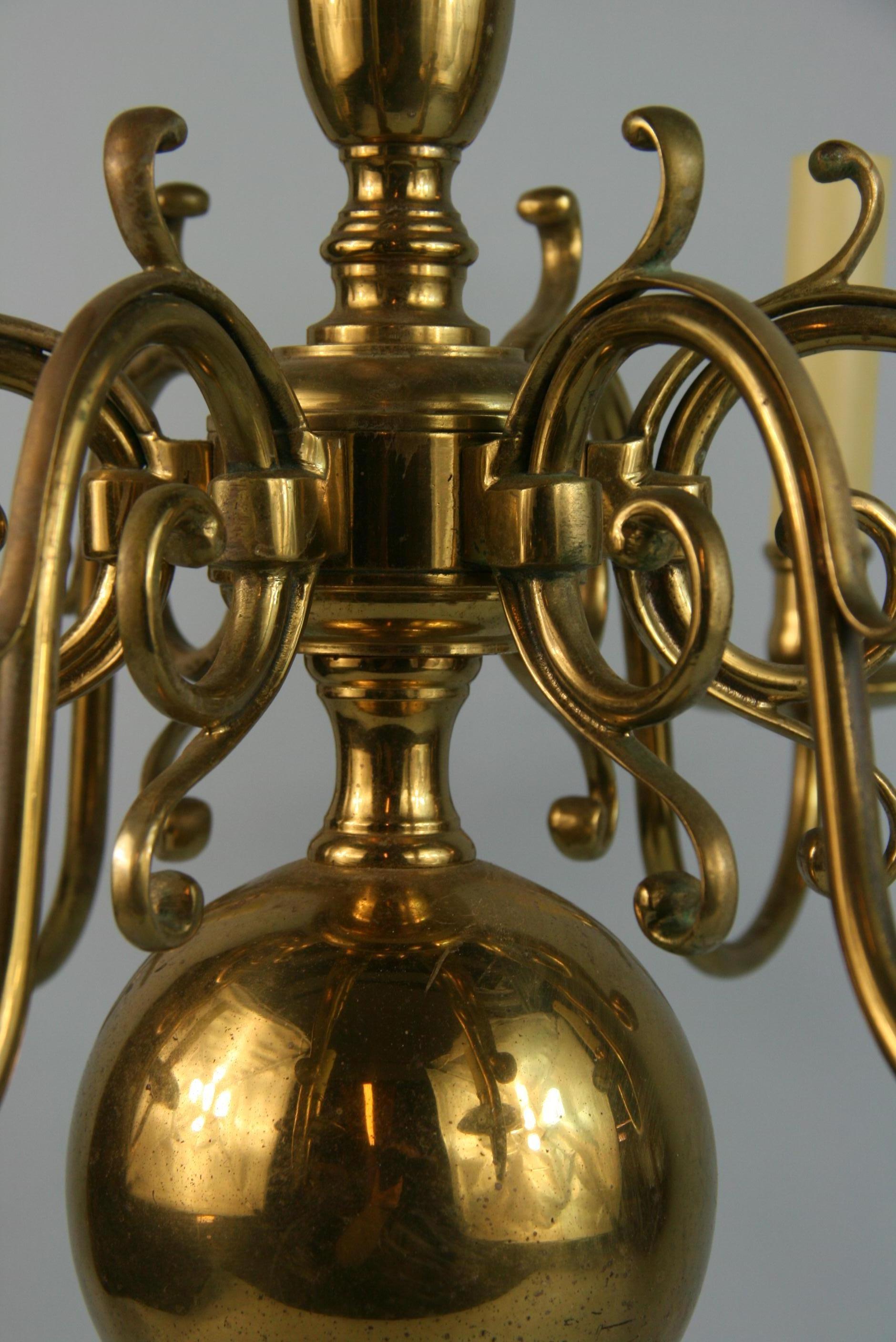 Antique Flemish Solid Brass 6 Ornate Arm Chandelier 1920 8