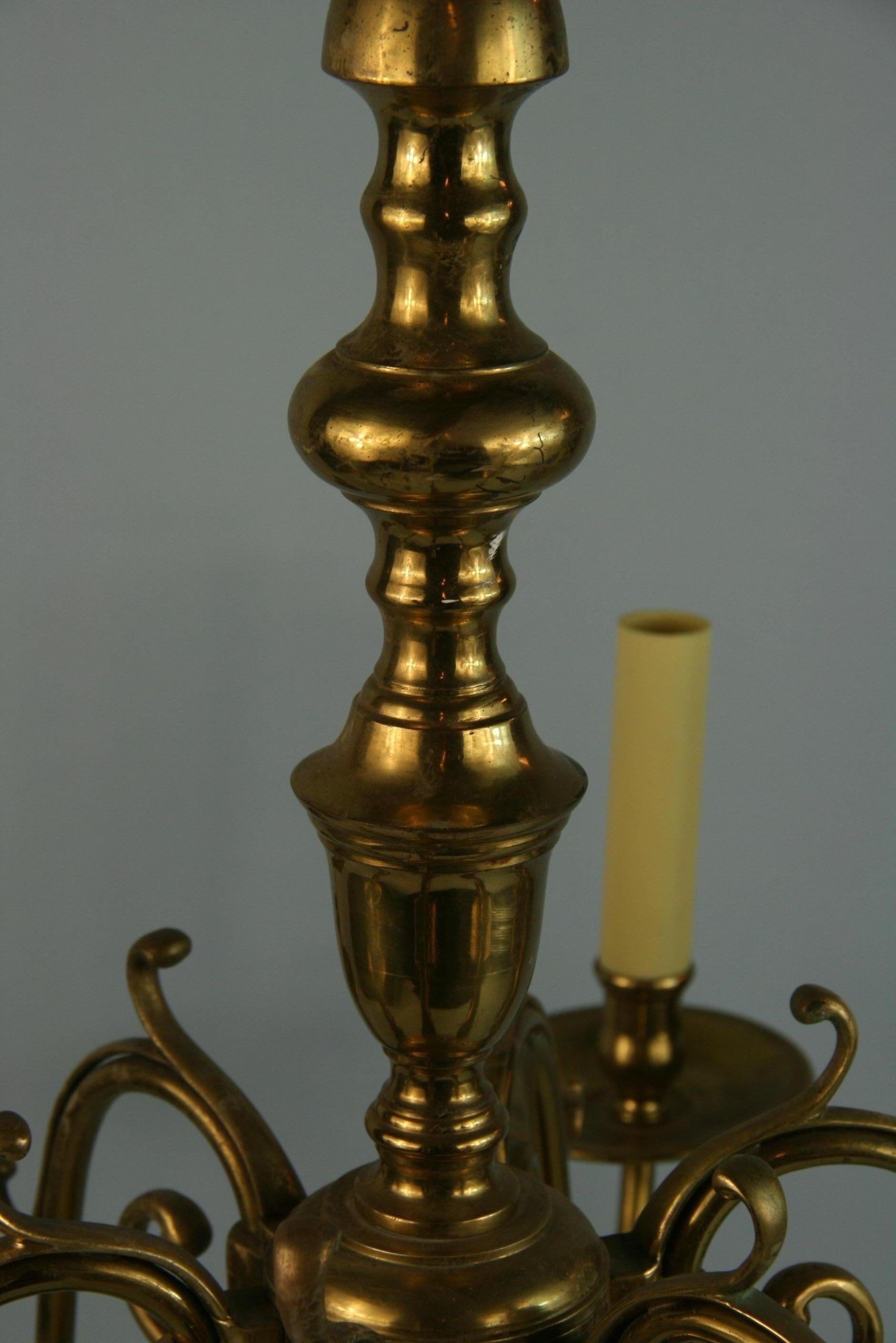 Antique Flemish Solid Brass 6 Ornate Arm Chandelier 1920 2