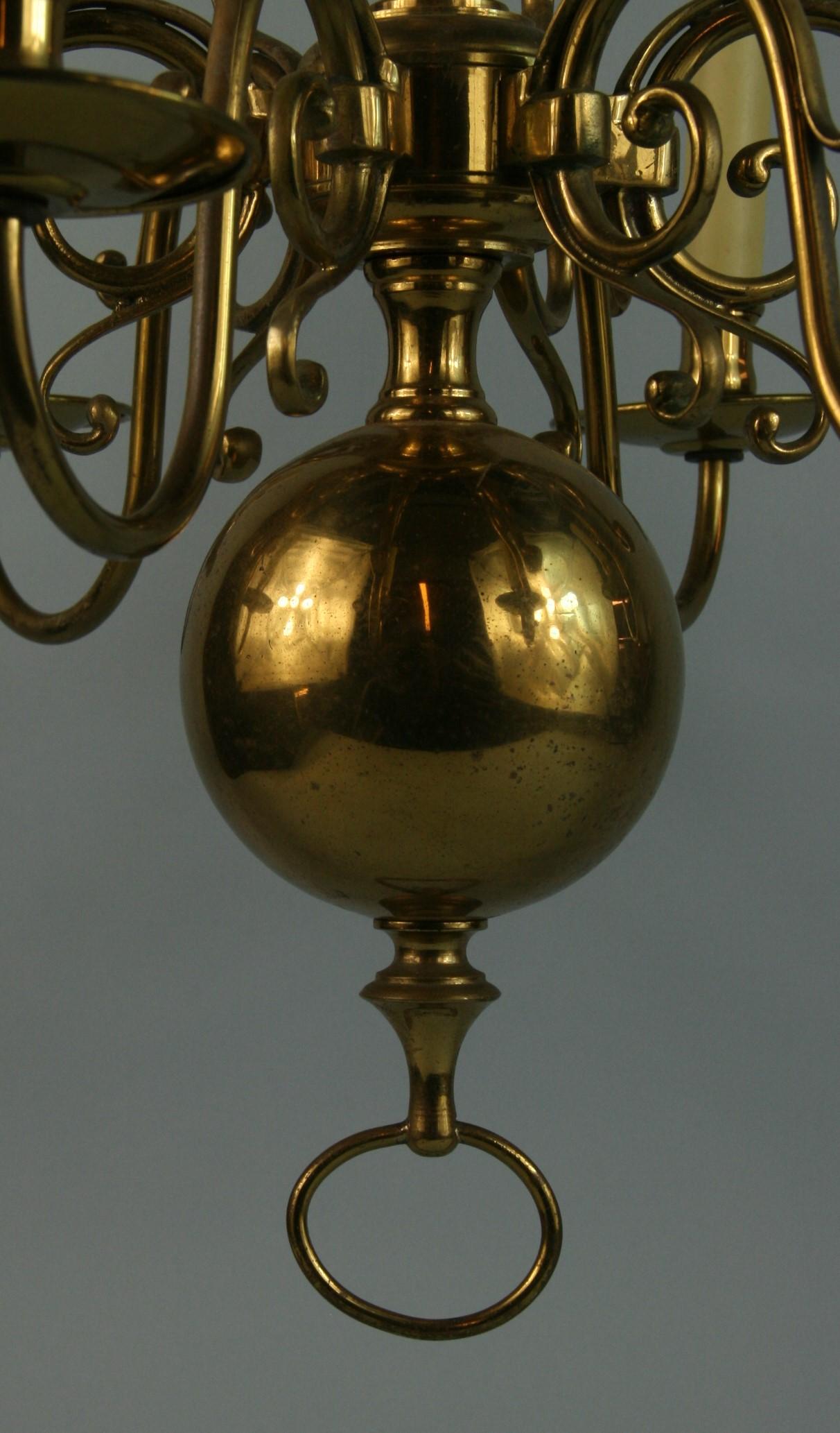 Antique Flemish Solid Brass 6 Ornate Arm Chandelier 1920 5