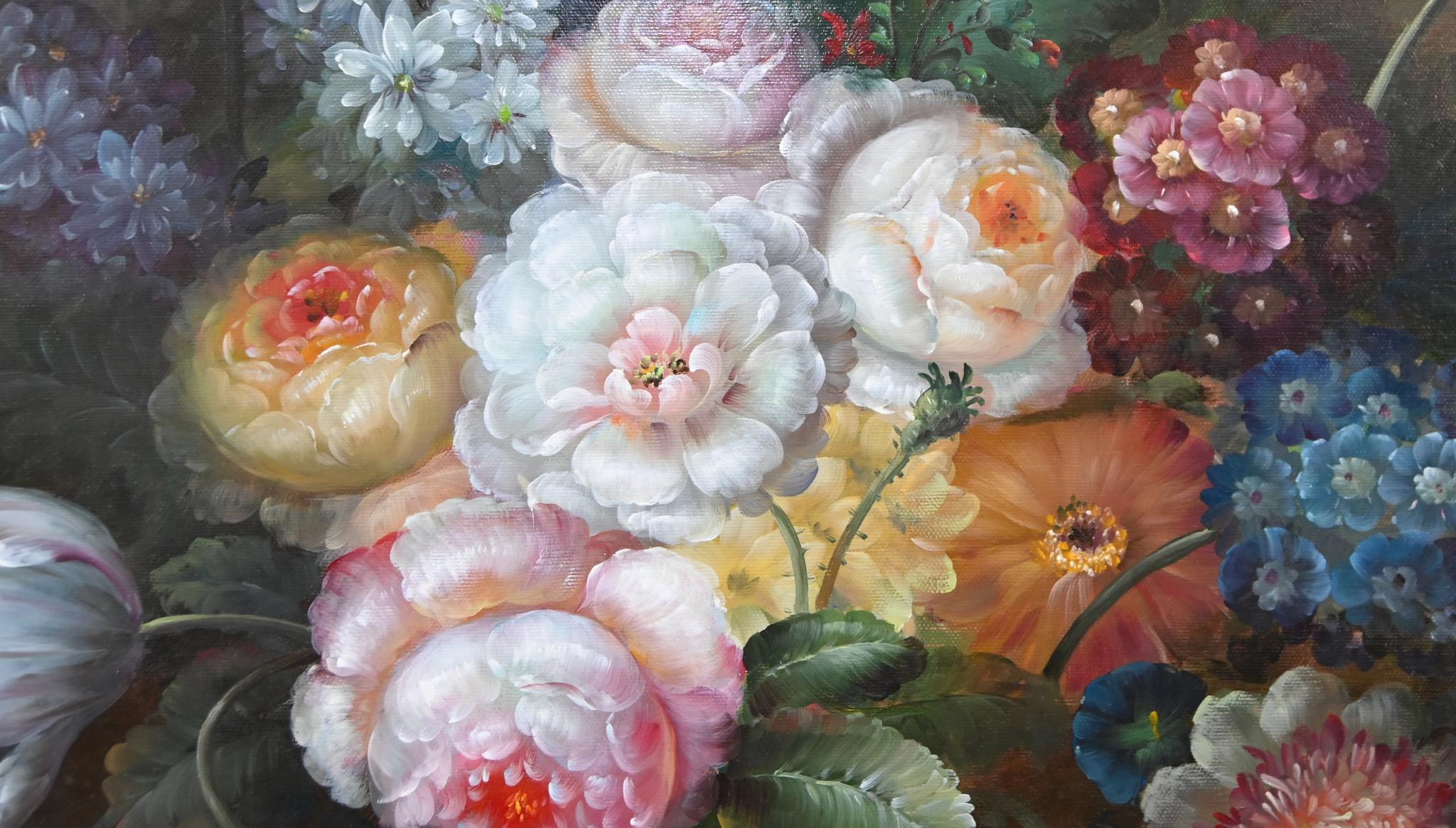 Flämisches Stillleben Ölgemälde Florales Stillleben im Angebot 6