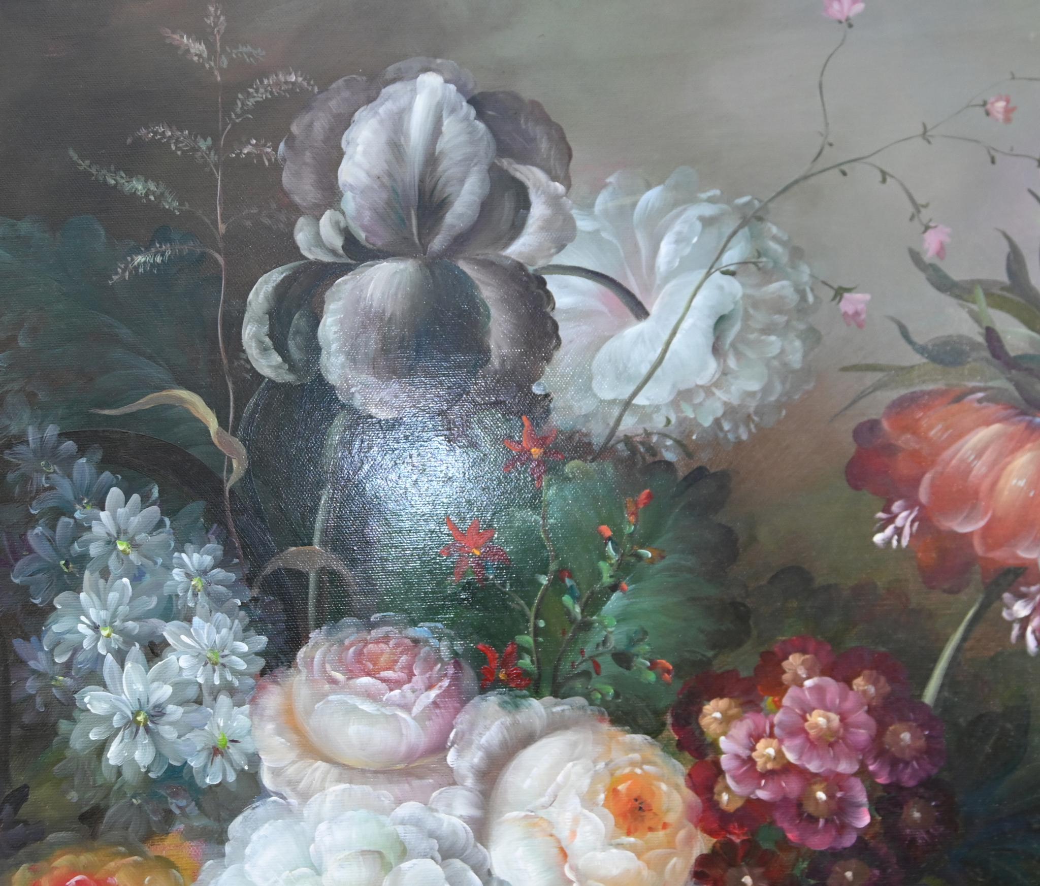 Flämisches Stillleben Ölgemälde Florales Stillleben (Arts and Crafts) im Angebot