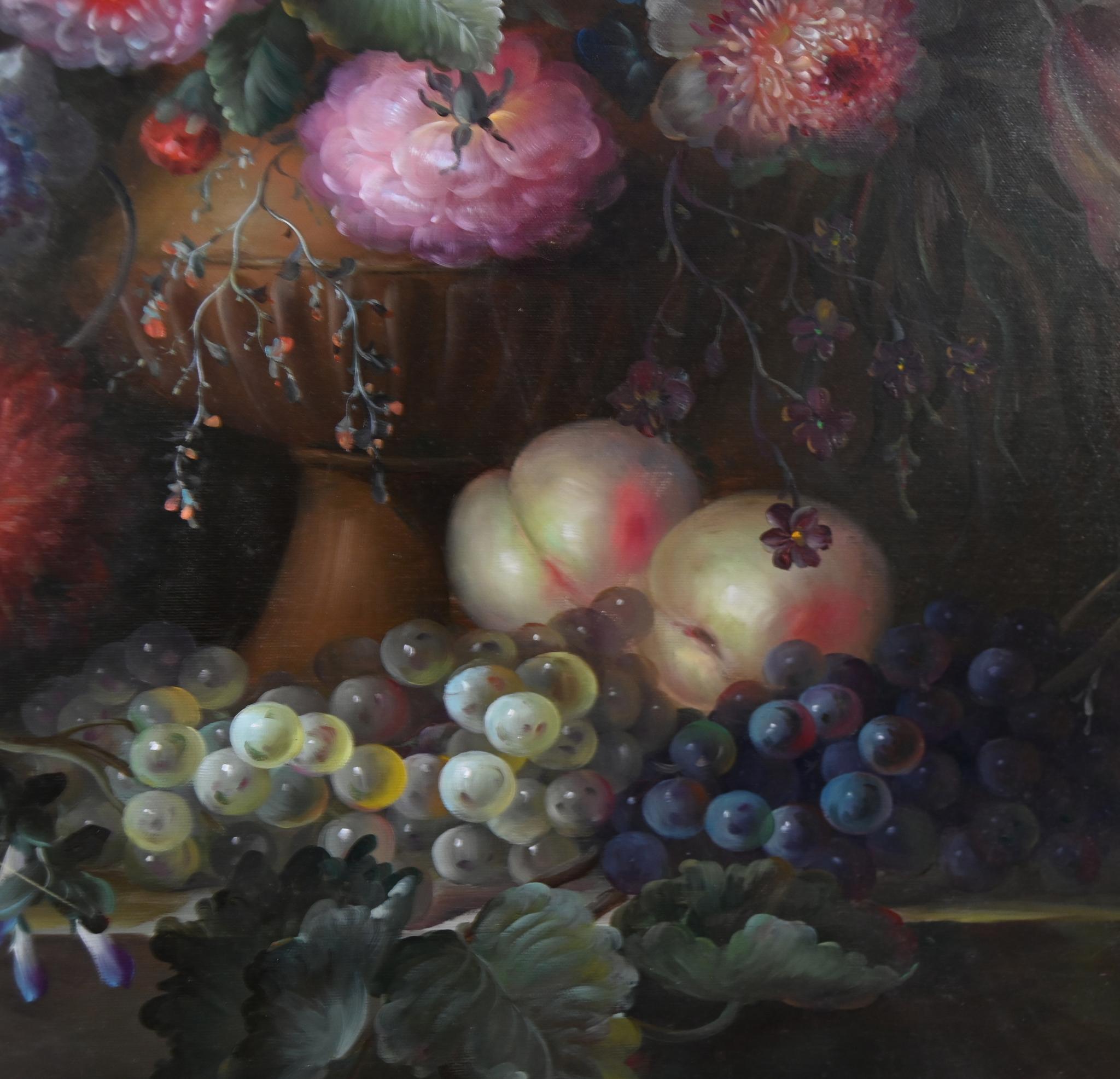 Flämisches Stillleben Ölgemälde Florales Stillleben (Holz) im Angebot