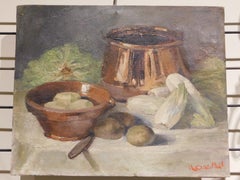 Flemish Still Life Painting with Vegetables and a Copper Pot
