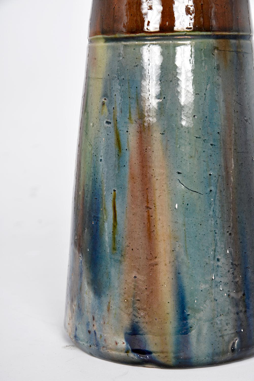 Flemish Studio Pottery Art Nouveau Drip Glazed Earthenware Vase 1900s Folk Art For Sale 4