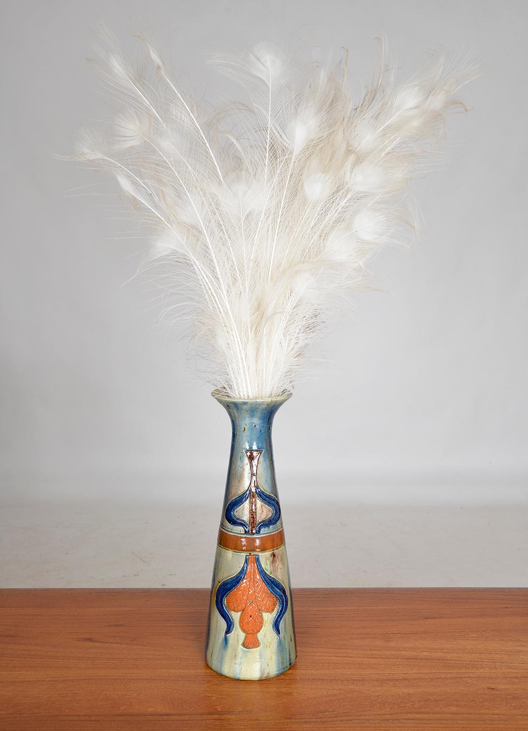 Flemish Studio Pottery Art Nouveau Drip Glazed Earthenware Vase 1900s Folk Art For Sale 8
