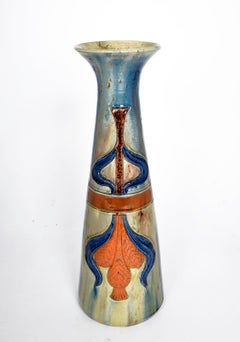 Flemish Studio Pottery Art Nouveau Drip Glazed Earthenware Vase 1900s Folk Art