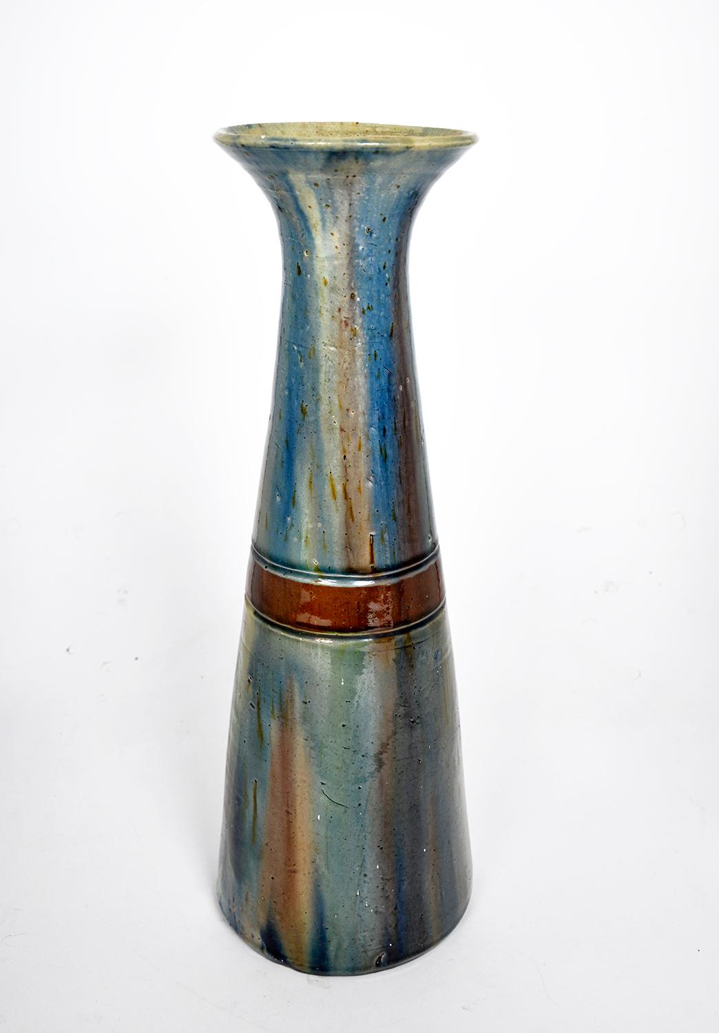 Flemish Studio Pottery Art Nouveau Drip Glazed Earthenware Vase 1900s Folk Art In Good Condition For Sale In Sherborne, Dorset