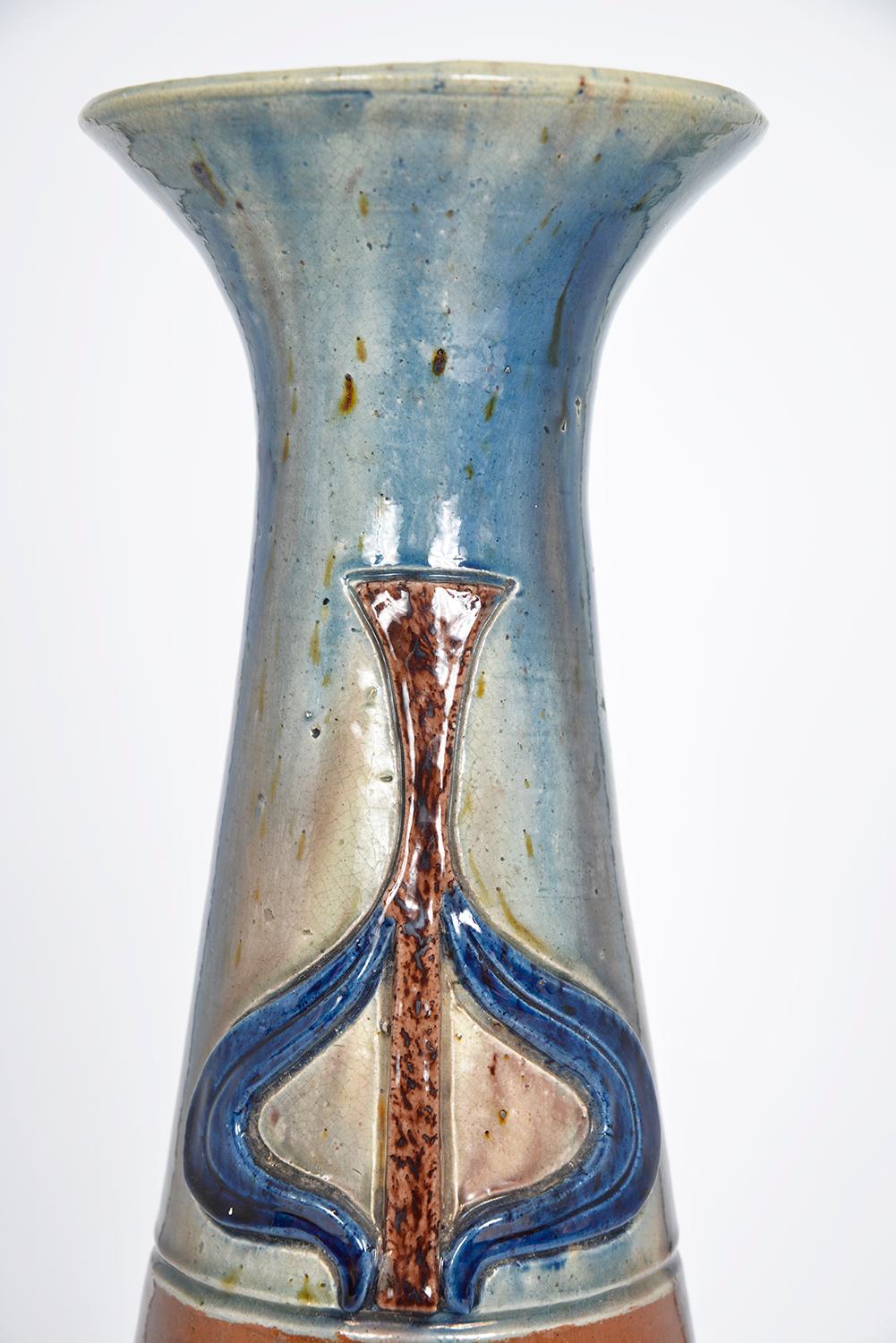 Flemish Studio Pottery Art Nouveau Drip Glazed Earthenware Vase 1900s Folk Art For Sale 2