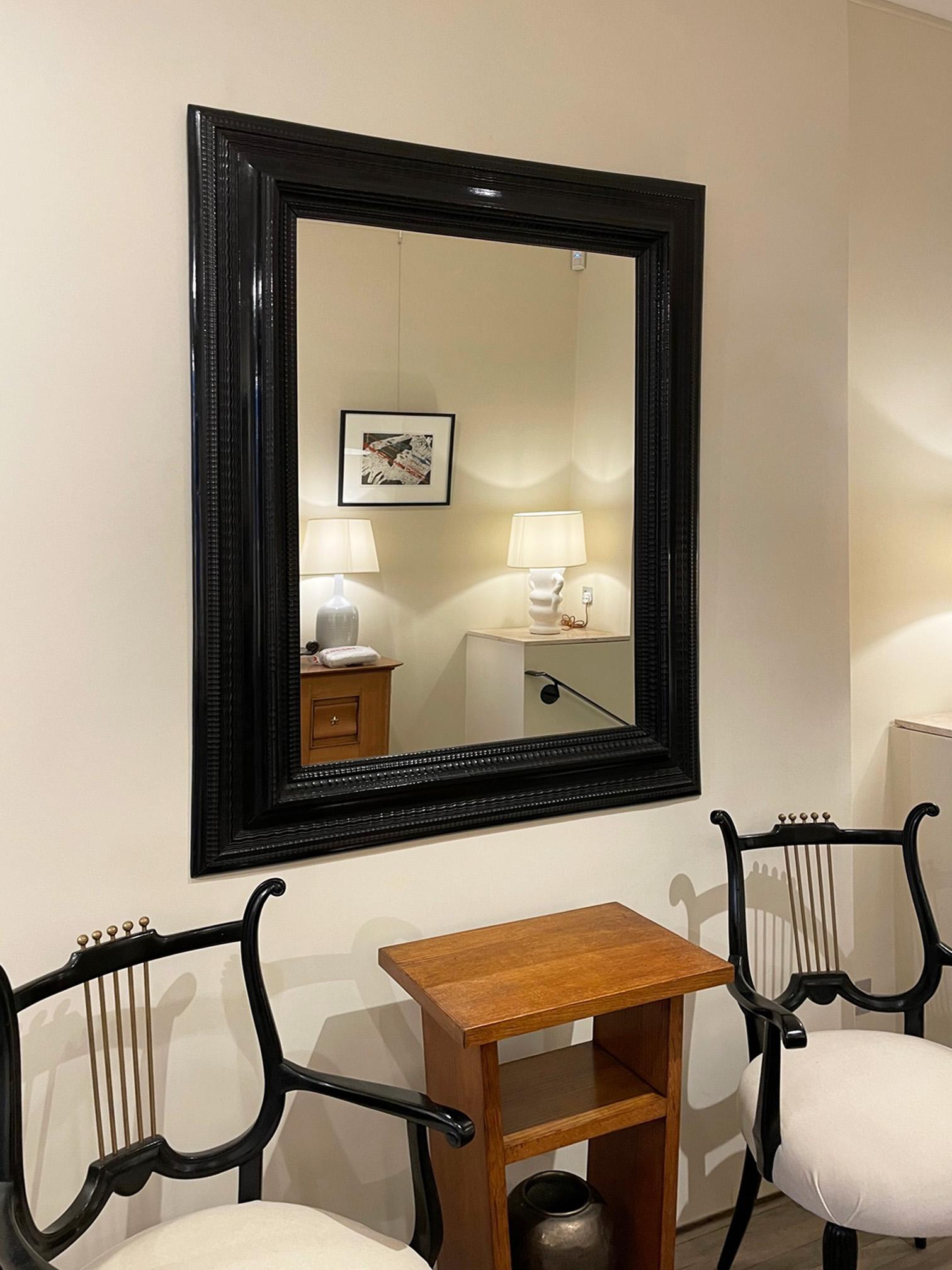 Baroque Flemish Style Ebonised Ripple Frame Mirror