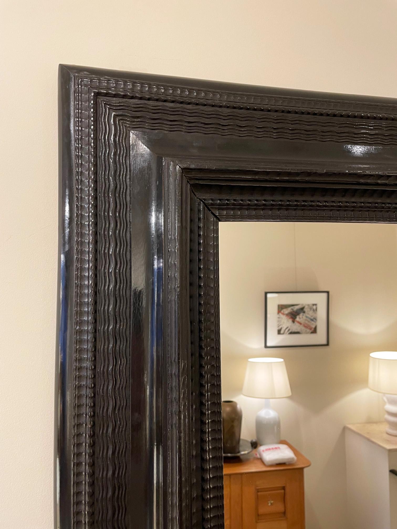 Italian Flemish Style Ebonised Ripple Frame Mirror