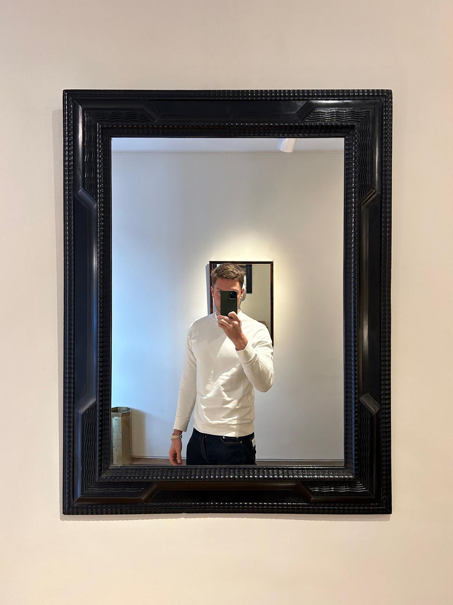 Italian Flemish Style Ebonised Ripple Frame Mirror