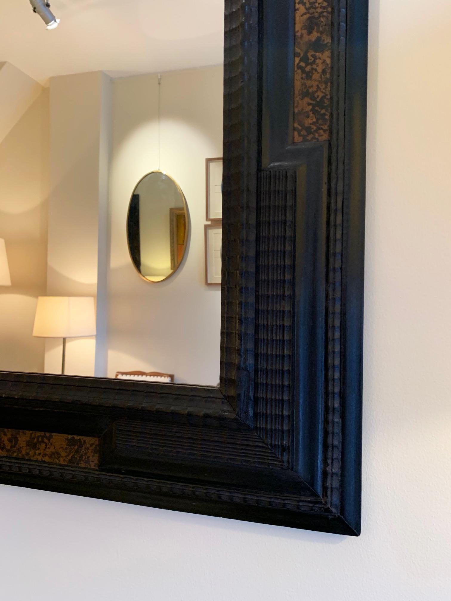 Dutch Flemish Style Faux Tortoishell and Ebonised Ripple Frame Mirror