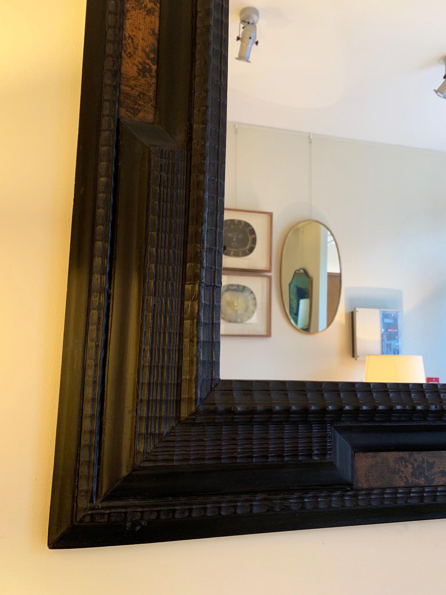 Flemish Style Faux Tortoishell and Ebonised Ripple Frame Mirror 1