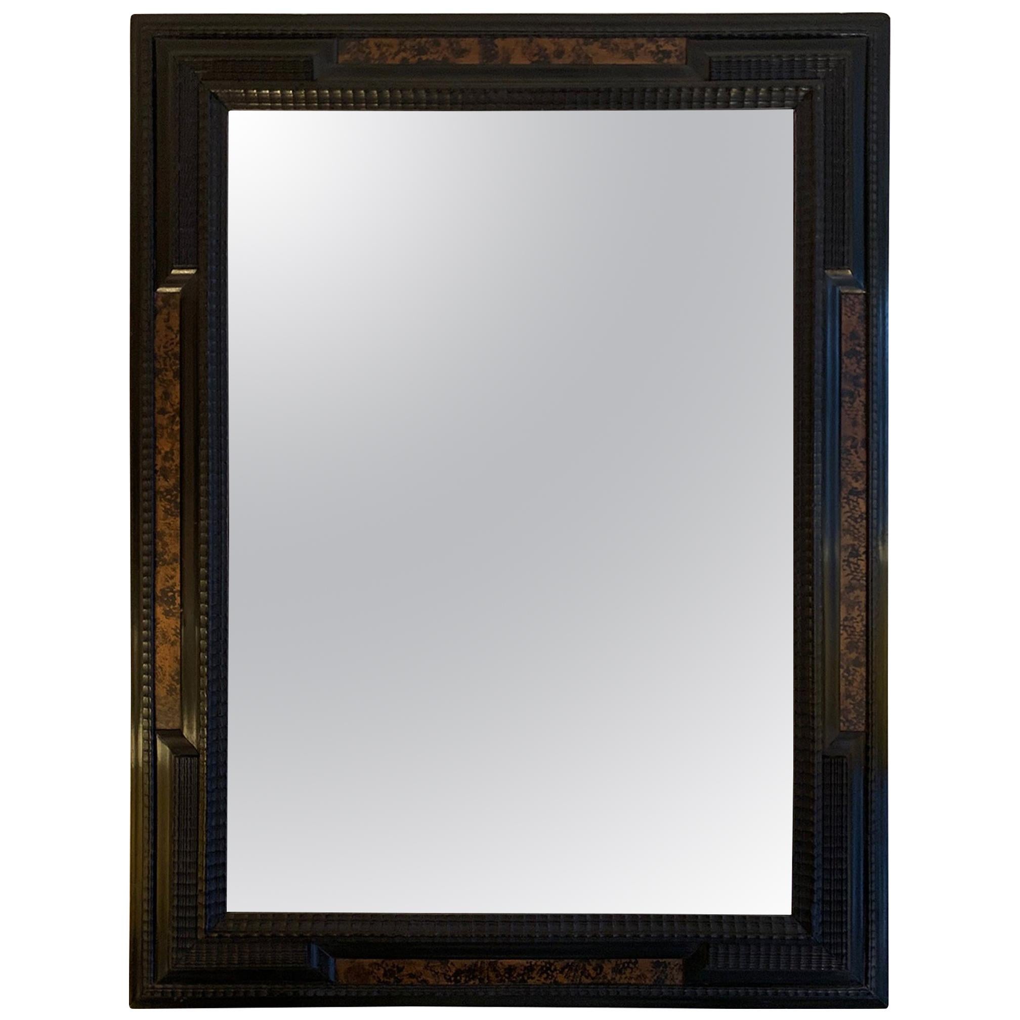 Flemish Style Faux Tortoishell and Ebonised Ripple Frame Mirror