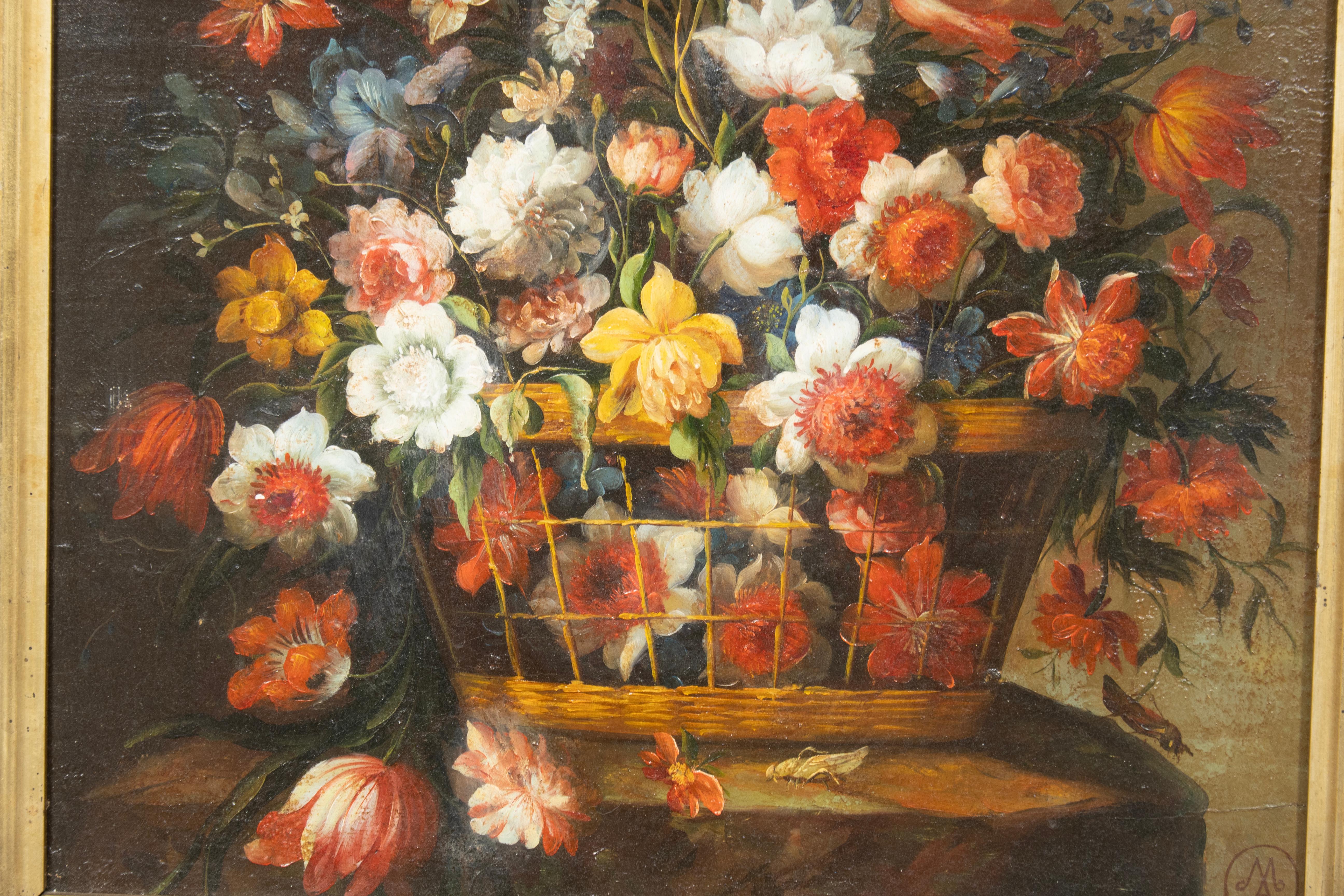 Leinwandgröße W-12,25 Zoll H-11 Zoll. Nach dem Vorbild von Jean Baptiste Monnoyer. Wunderschön gemalt mit leuchtenden Farben.