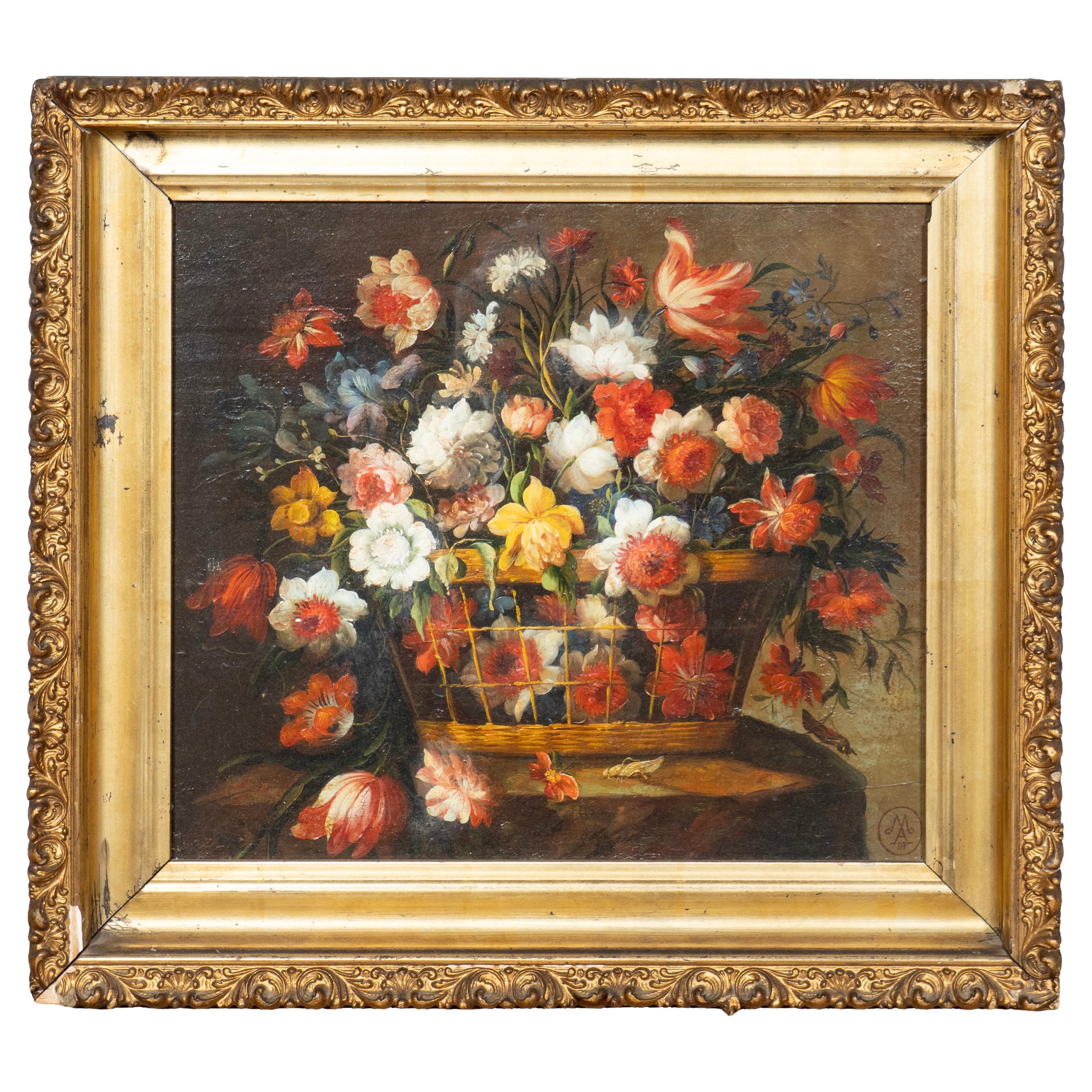 Nature morte encadrée de style flamand Huile sur panneau