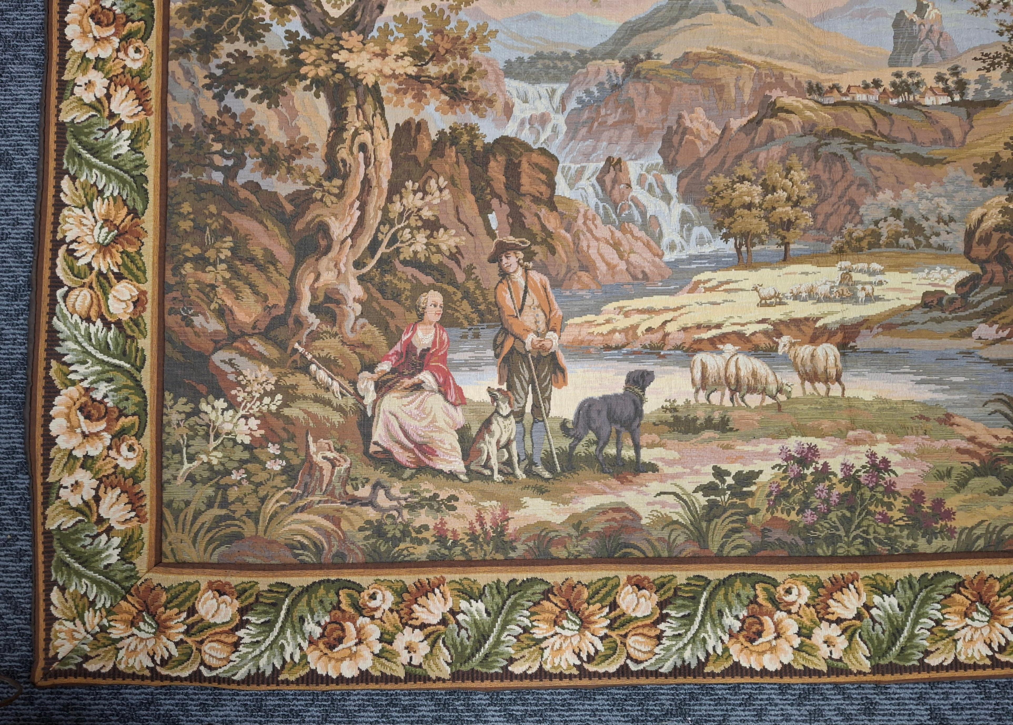 Flämischer Hirte in einer bukolischen Landschaft Wandteppich im Zustand „Gut“ im Angebot in Germantown, MD