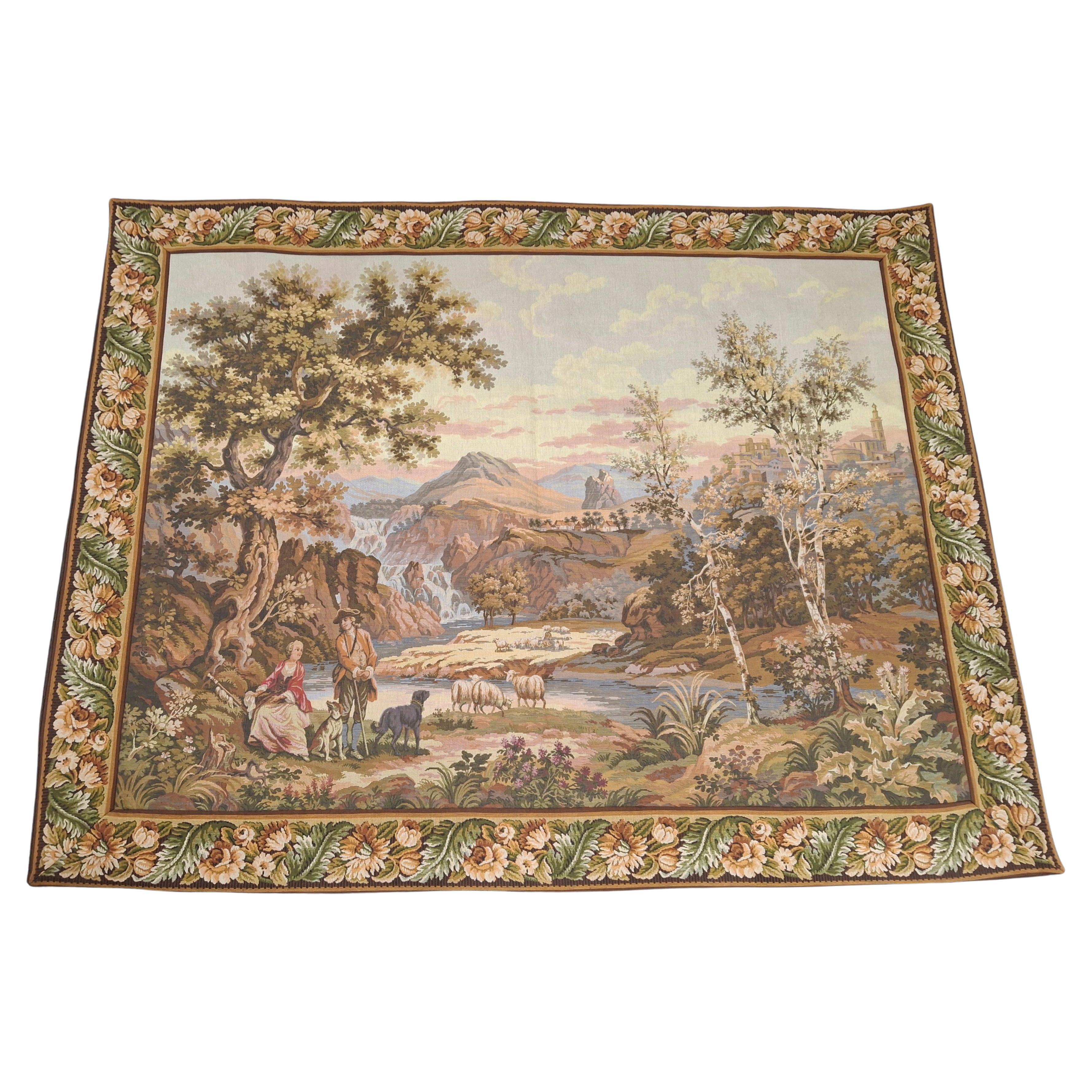 Flämischer Hirte in einer bukolischen Landschaft Wandteppich im Angebot
