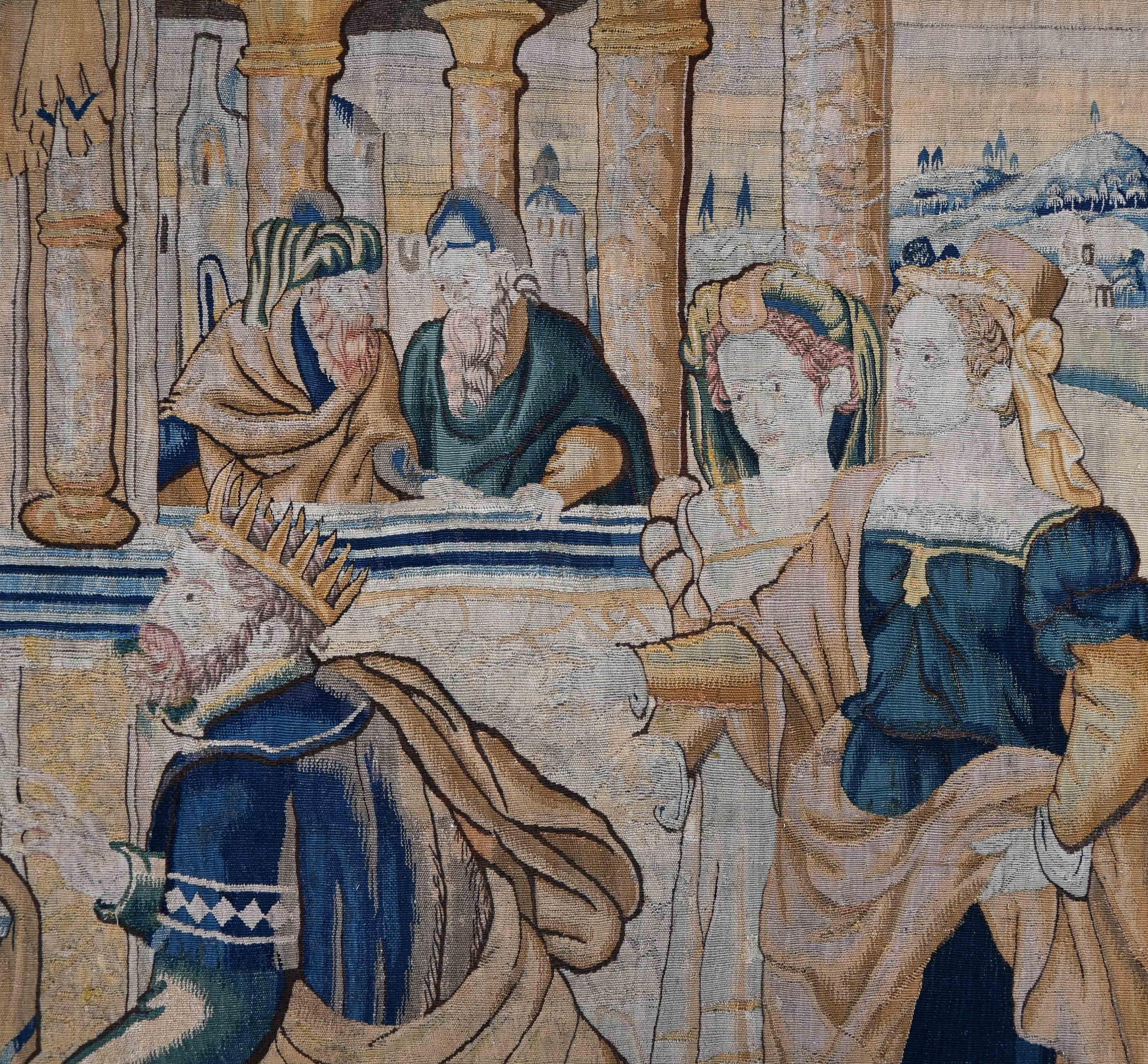 Flämischer Wandteppich 17. Die Verweigerung der Vasthi und die Erhebung der Esther - N 1576 (Französische Provence) im Angebot