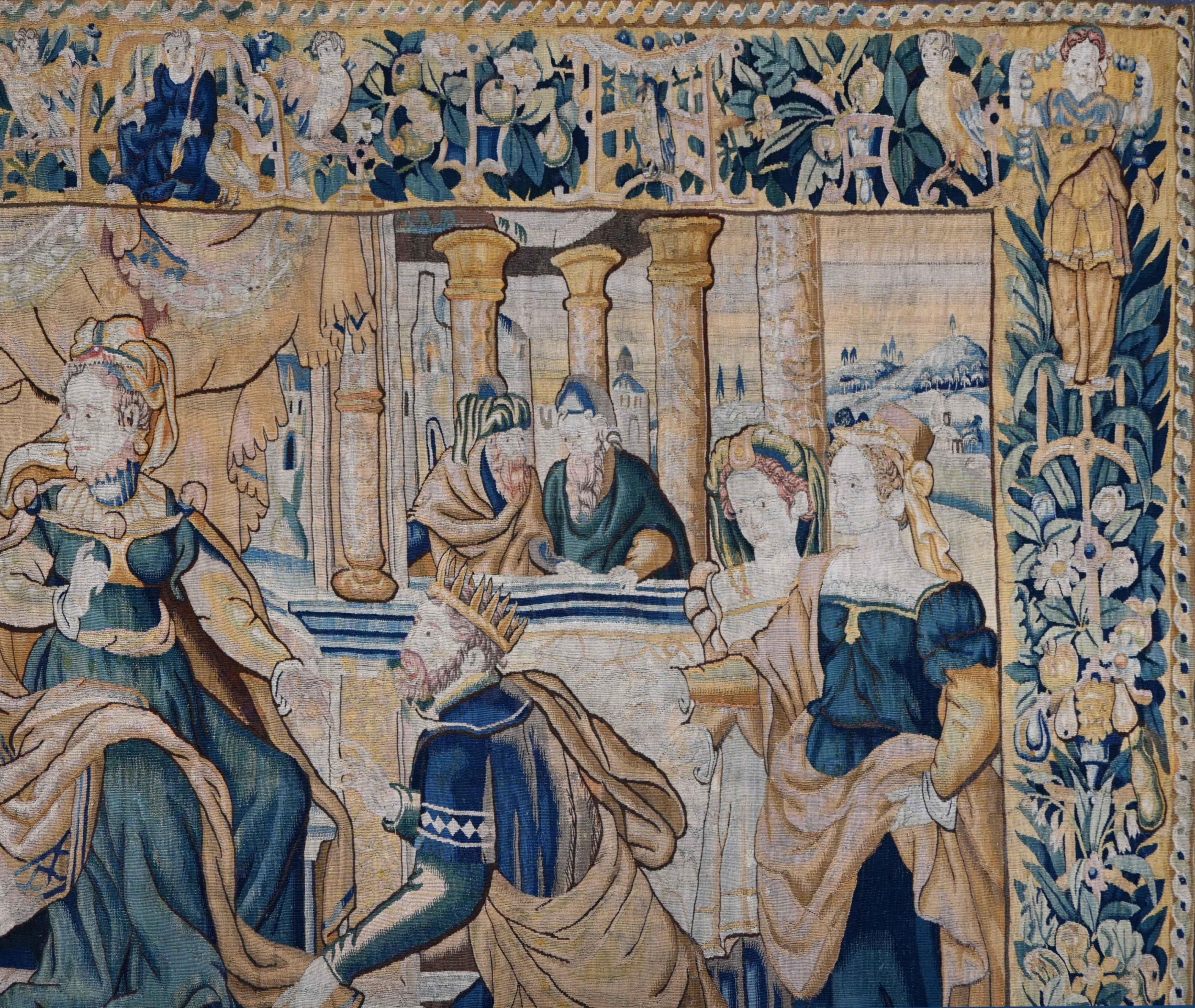 Flämischer Wandteppich 17. Die Verweigerung der Vasthi und die Erhebung der Esther - N 1576 (Handgewebt) im Angebot