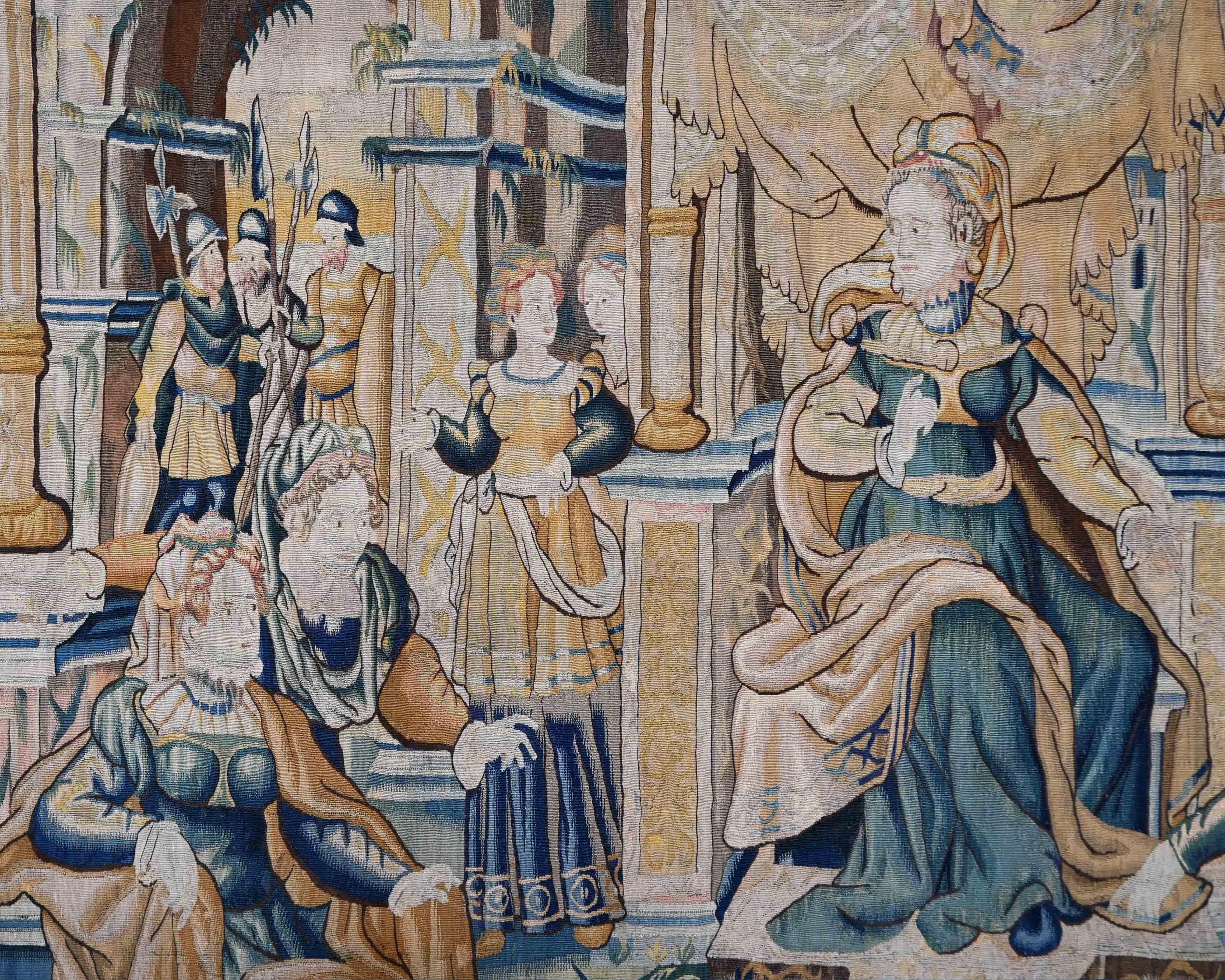 Flämischer Wandteppich 17. Die Verweigerung der Vasthi und die Erhebung der Esther - N 1576 im Zustand „Hervorragend“ im Angebot in Paris, FR