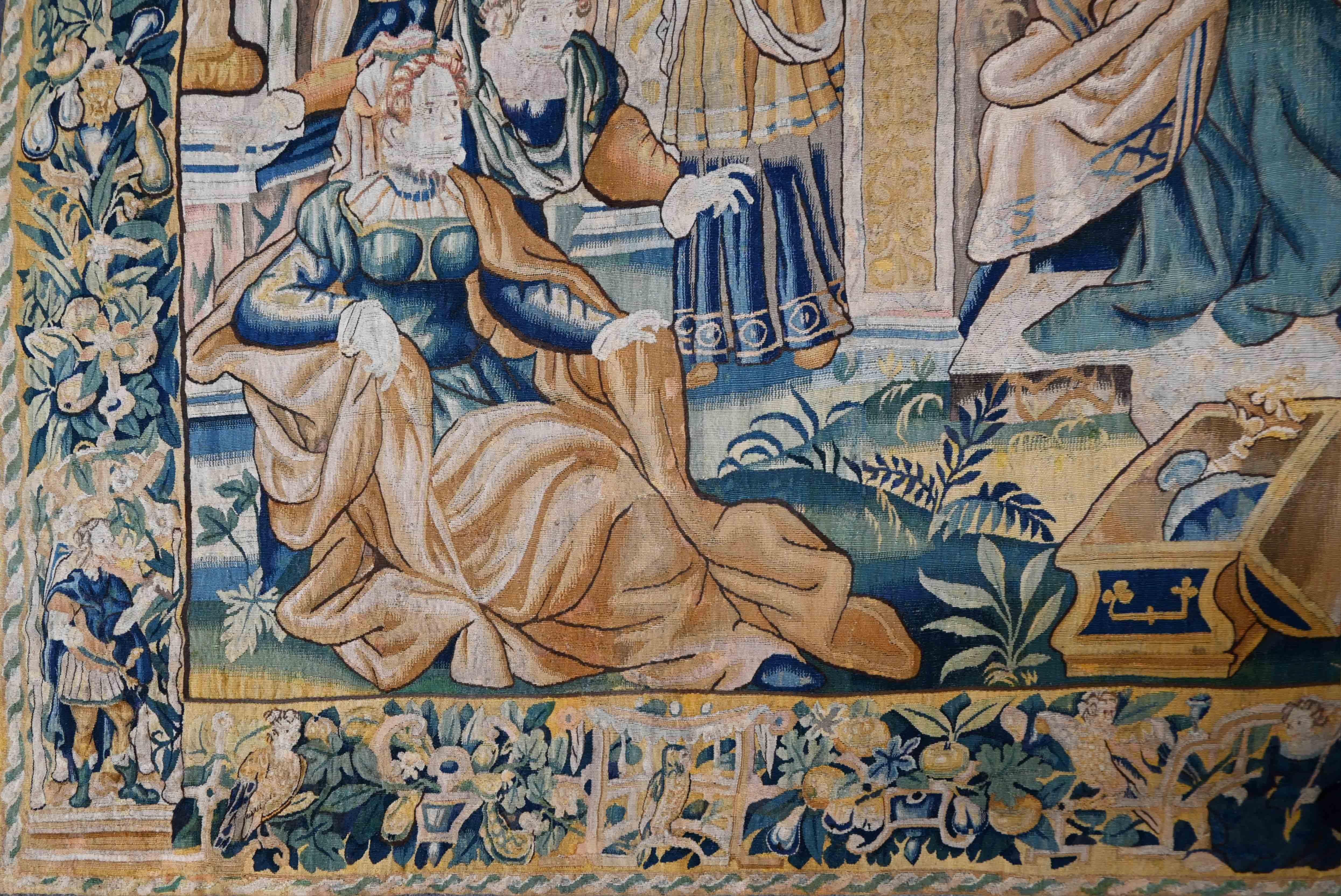 Flämischer Wandteppich 17. Die Verweigerung der Vasthi und die Erhebung der Esther - N 1576 (18. Jahrhundert und früher) im Angebot