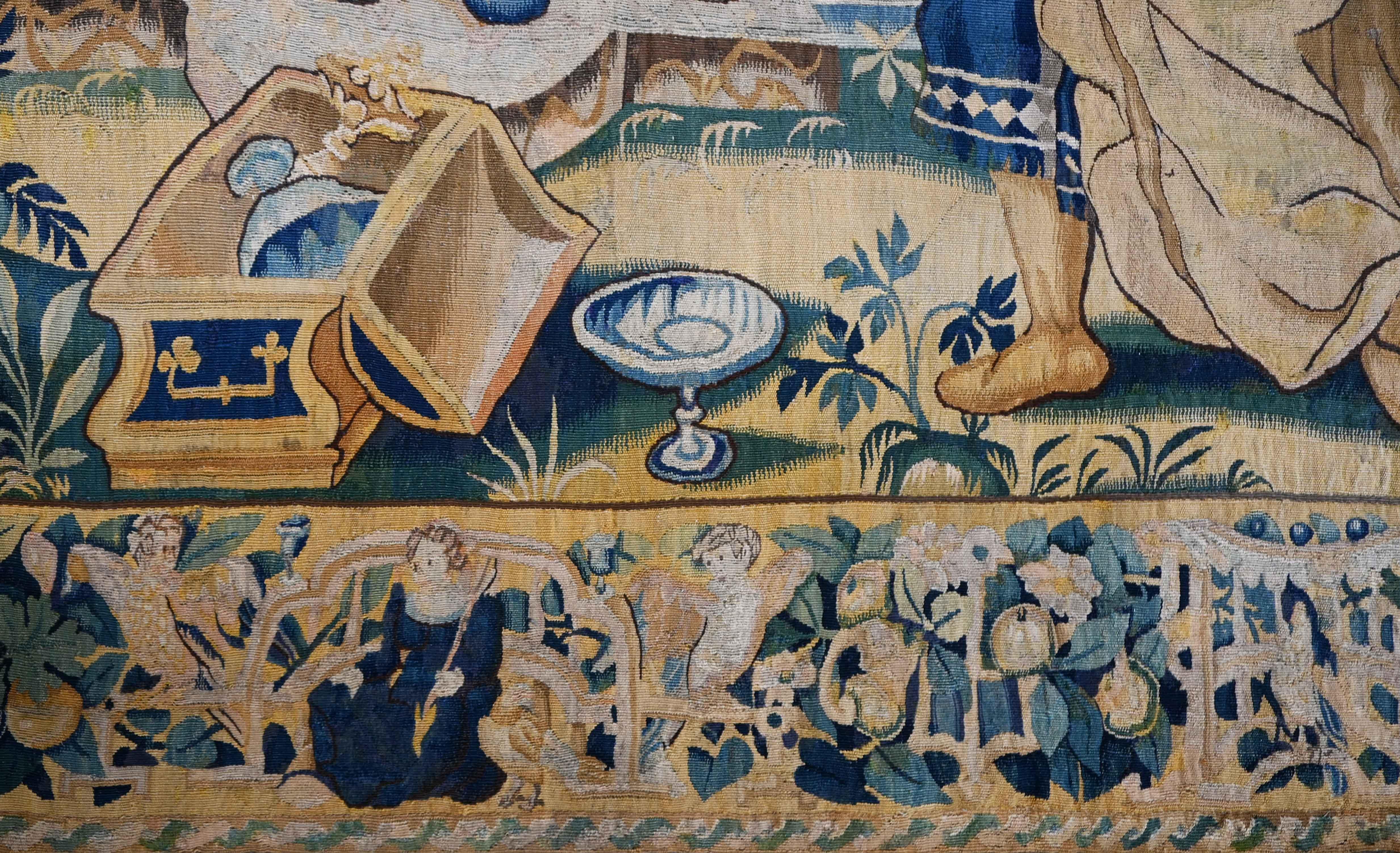 Flämischer Wandteppich 17. Die Verweigerung der Vasthi und die Erhebung der Esther - N 1576 (Wolle) im Angebot