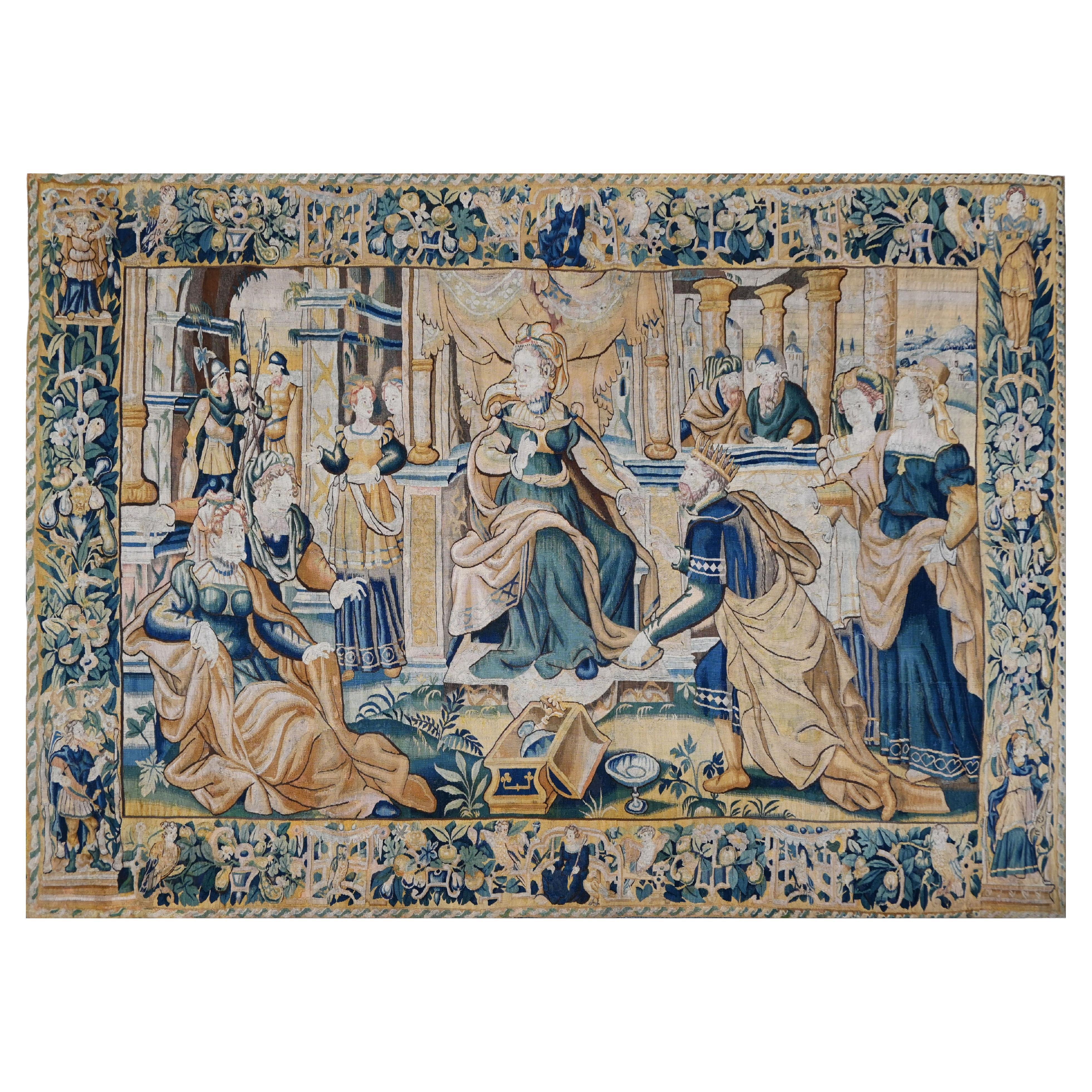 Flämischer Wandteppich 17. Die Verweigerung der Vasthi und die Erhebung der Esther - N 1576 im Angebot