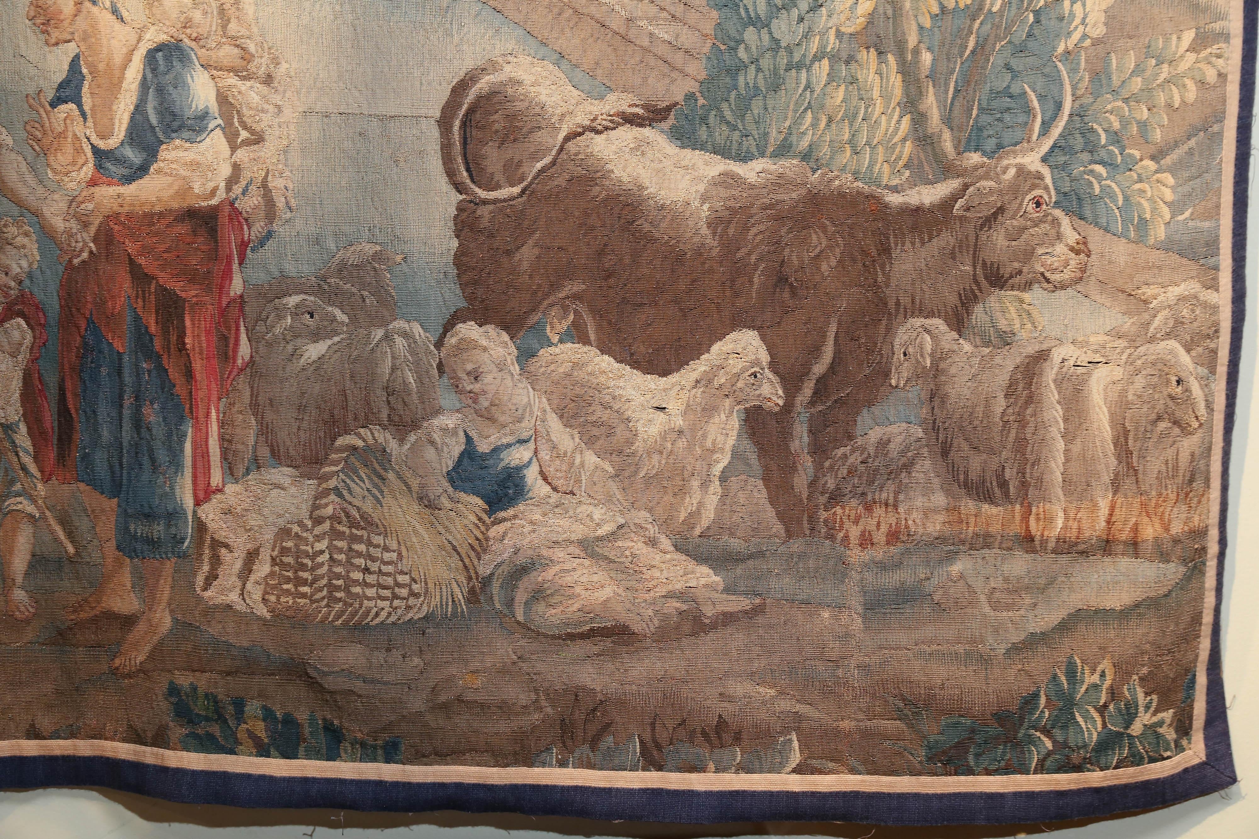 Flämischer Wandteppich aus dem 18. Jahrhundert mit pastoraler Landschaft mit Schaf und Kuh und Hirte (Belgisch) im Angebot
