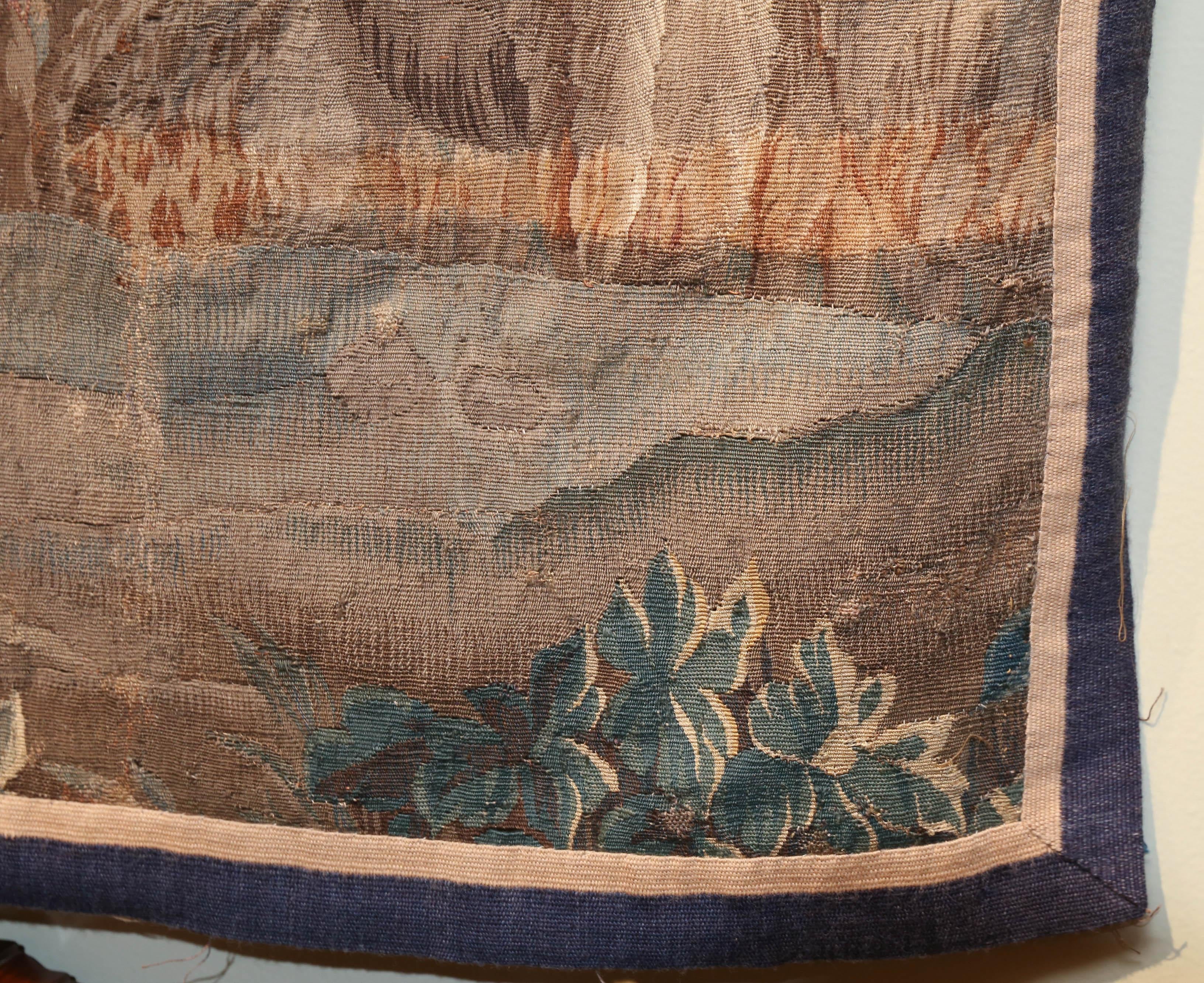 Hand-Woven Flemish Tapestry 18th C Pastoral Landscape with Sheep and Cow with Shepherdess For Sale