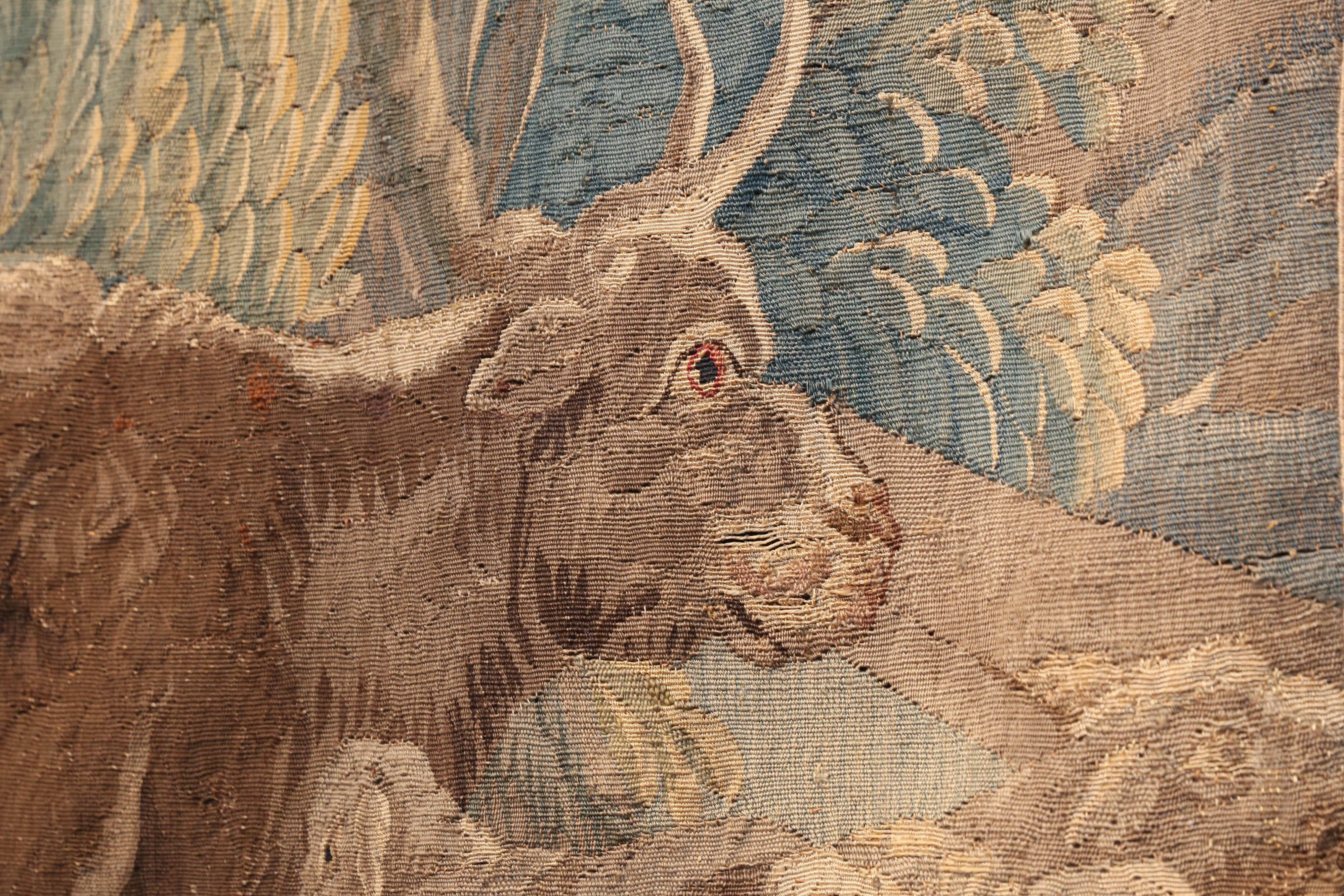 Flemish Tapestry 18th C Pastoral Landscape with Sheep and Cow with Shepherdess In Good Condition For Sale In Houston, TX