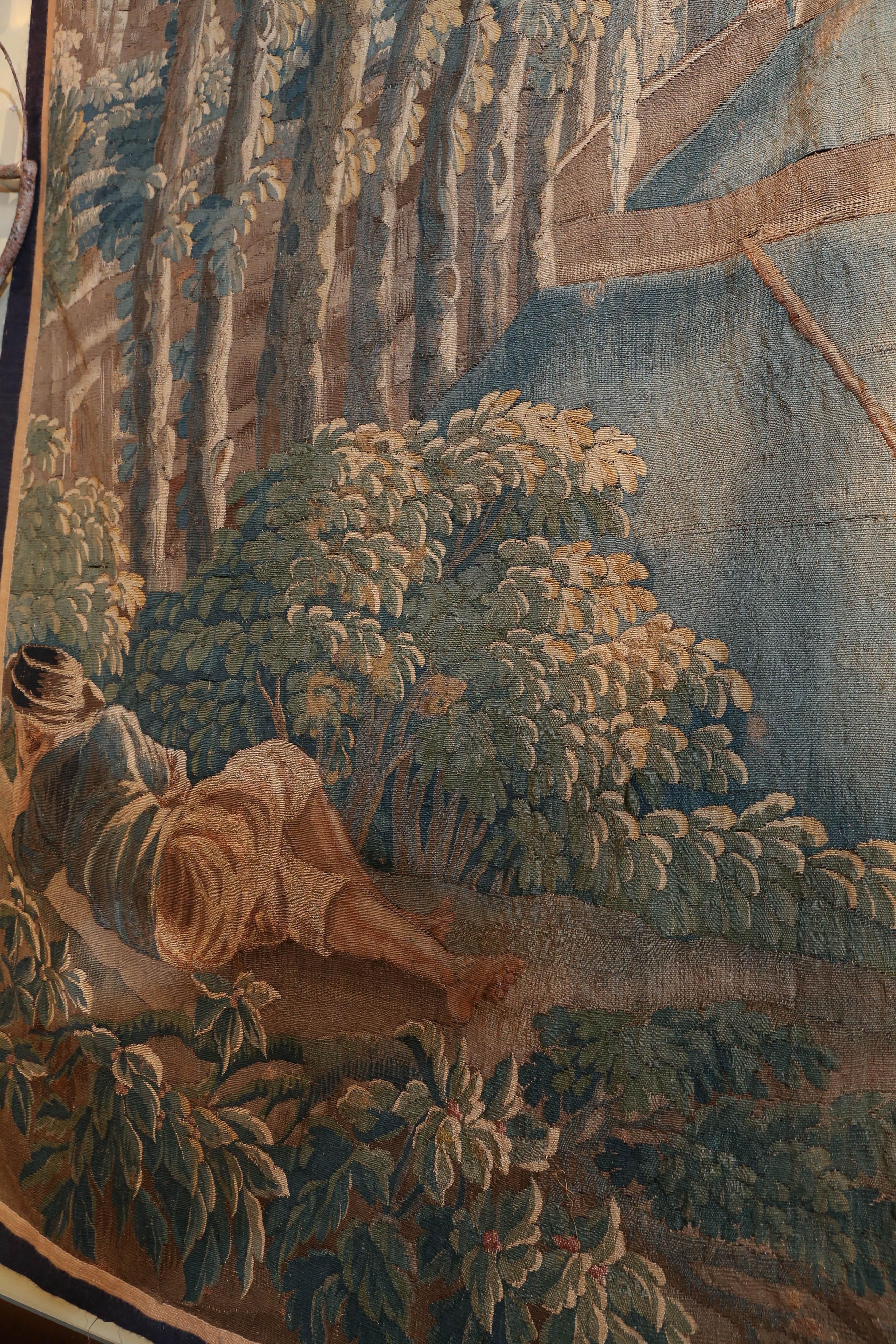 Flämischer Wandteppich aus dem 18. Jahrhundert mit pastoraler Landschaft mit Schaf und Kuh und Hirte (Wolle) im Angebot