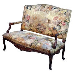 Flemish Tapestry Walnut French Louis XV Style Settee