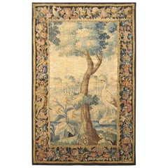 Flemish Verdure Landscape Tapestry Panel, with Large Tree and Foliate Border