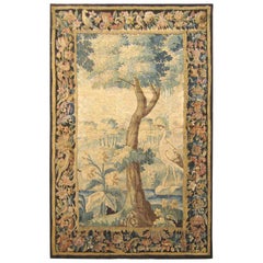 Flemish Verdure Landscape Tapestry Panel, with Large Tree and Foliate Border