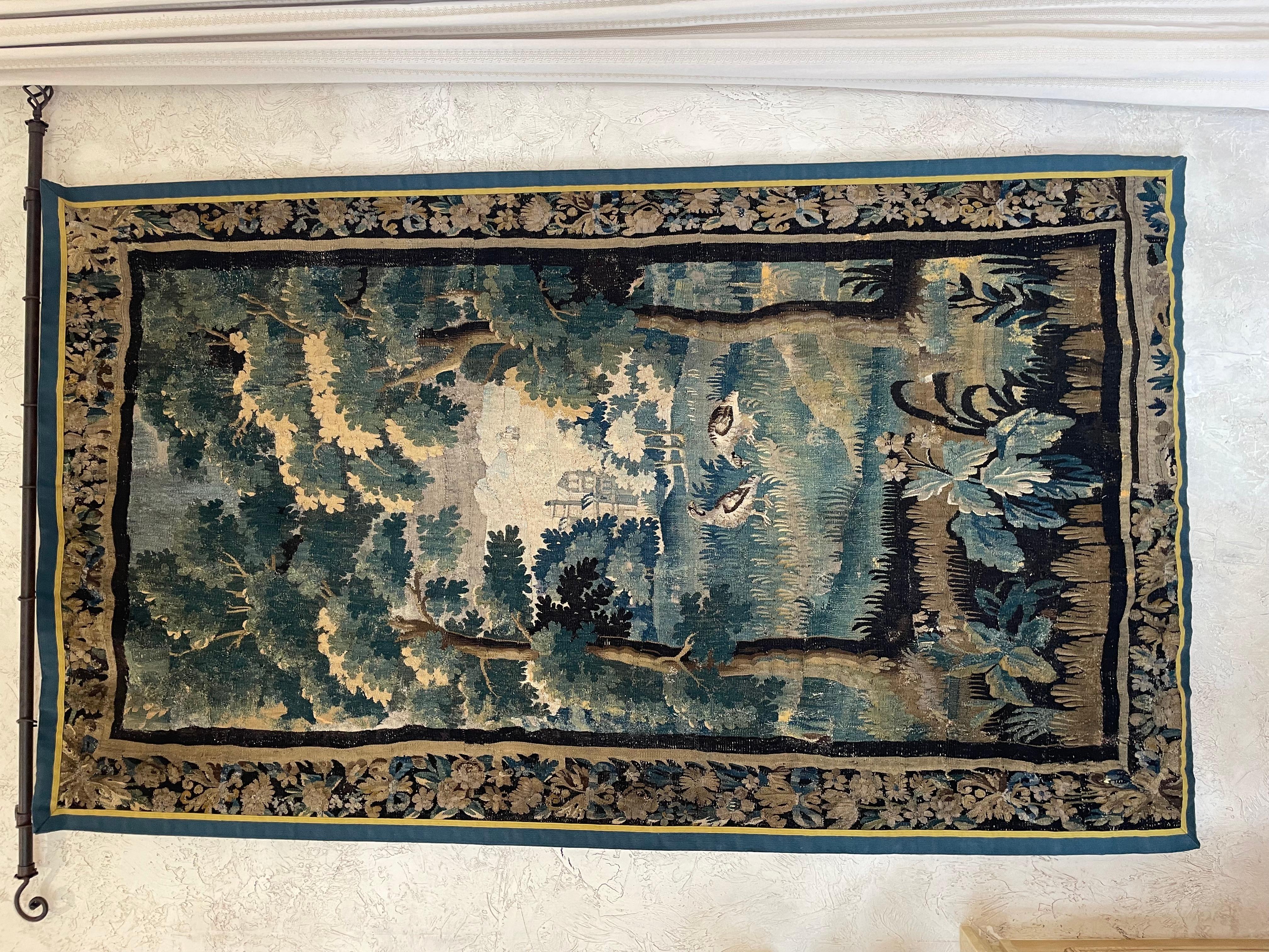 Flemish Verdure Tapestry, 18th Century In Fair Condition In West Palm Beach, FL