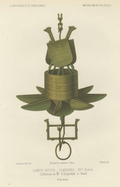 Flemish Votive Lamp, Fifteenth Century, Antique Print, 1851