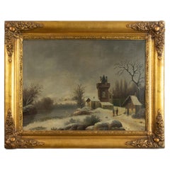 Flemish Winter Tower Painting, 19th Century