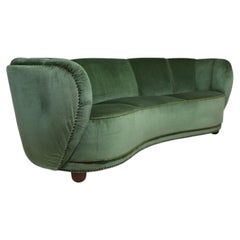 Flemming Lassen 1930s Danish Deco Curved Back Settee in Original Green Mohair