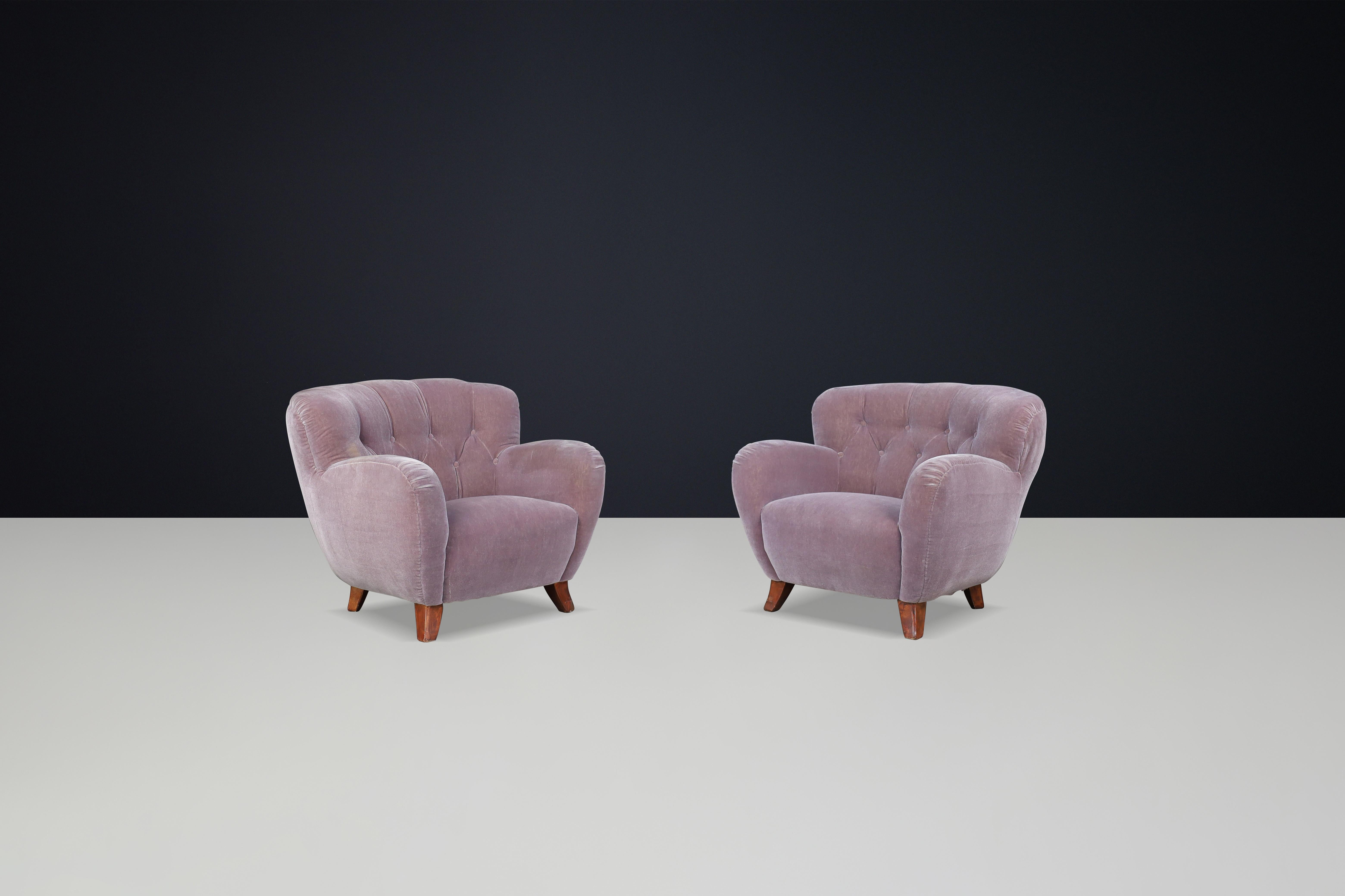 Flemming Lassen Armchairs in Original Velvet Upholstery, Denmark 1930s In Good Condition For Sale In Almelo, NL