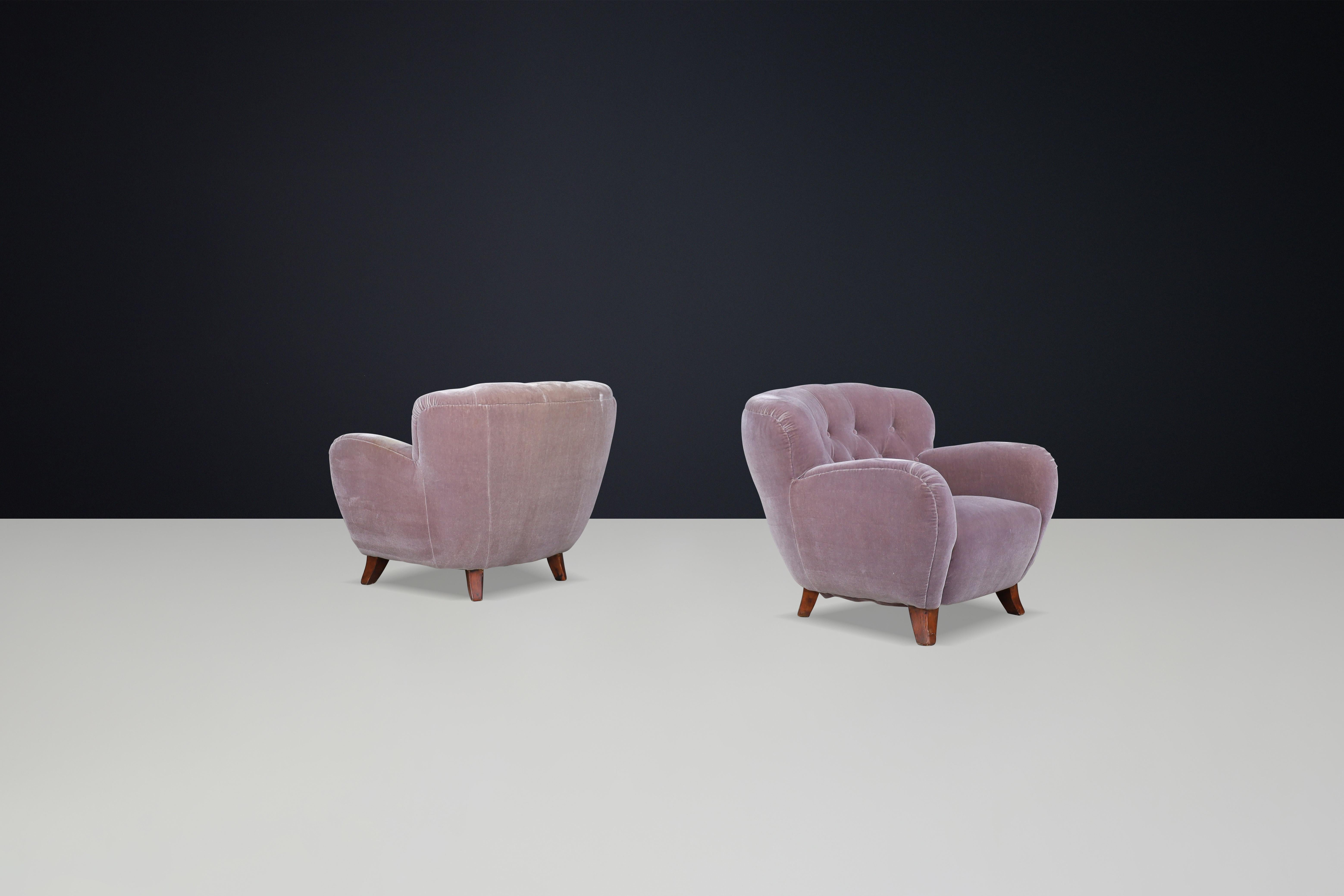 Mid-20th Century Flemming Lassen Armchairs in Original Velvet Upholstery, Denmark 1930s For Sale