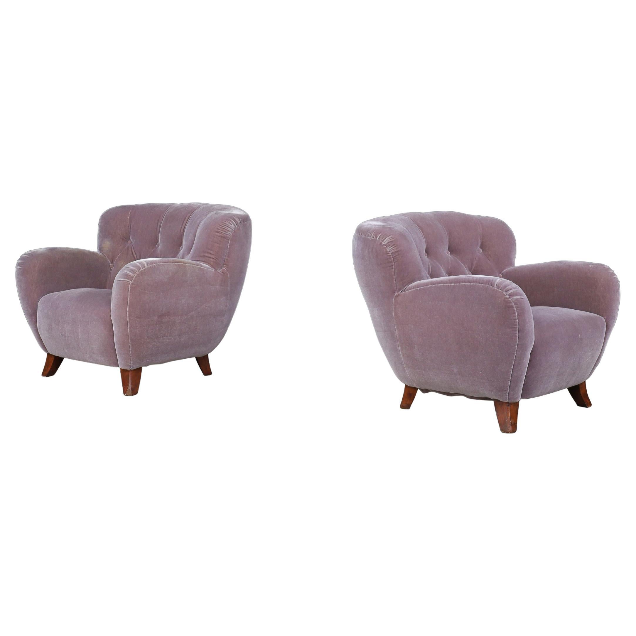 Flemming Lassen Armchairs in Original Velvet Upholstery, Denmark 1930s For Sale