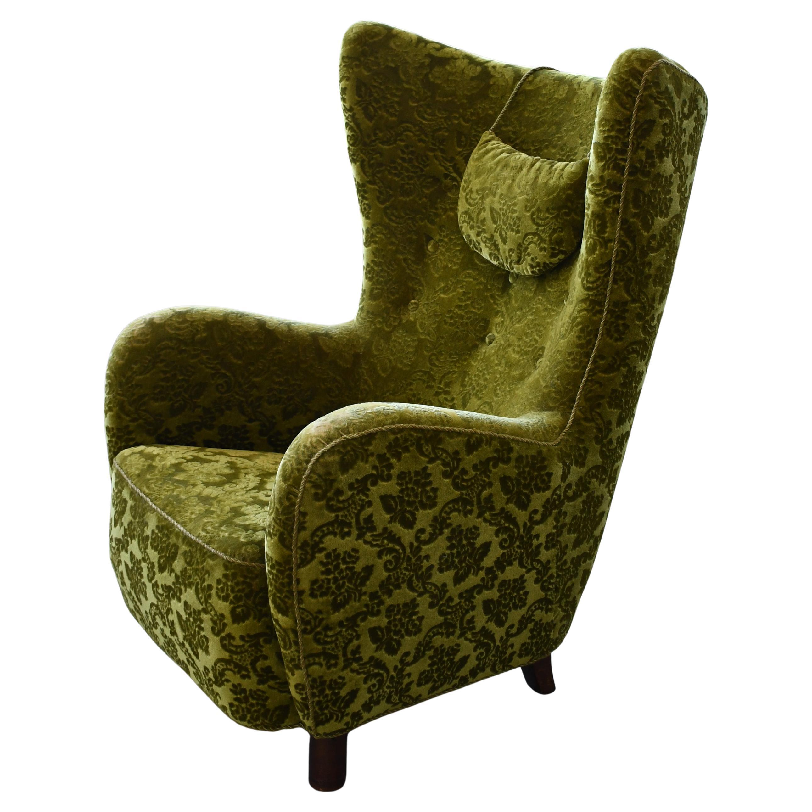 Flemming Lassen Attributed High Back Lounge Chair Denmark 1940's For Sale