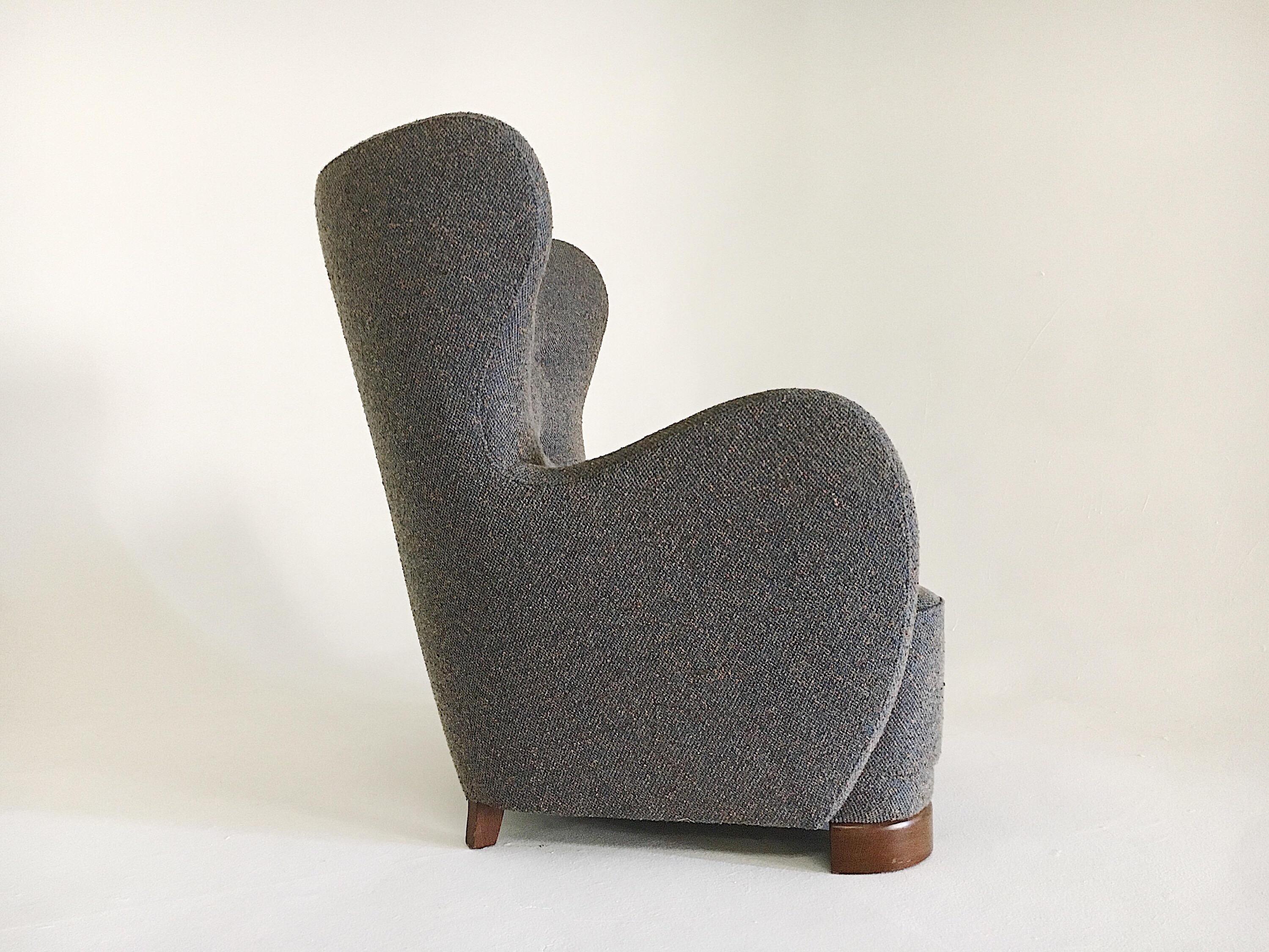 Danish Flemming Lassen Attributed Lounge Chair in Boucle and Beech