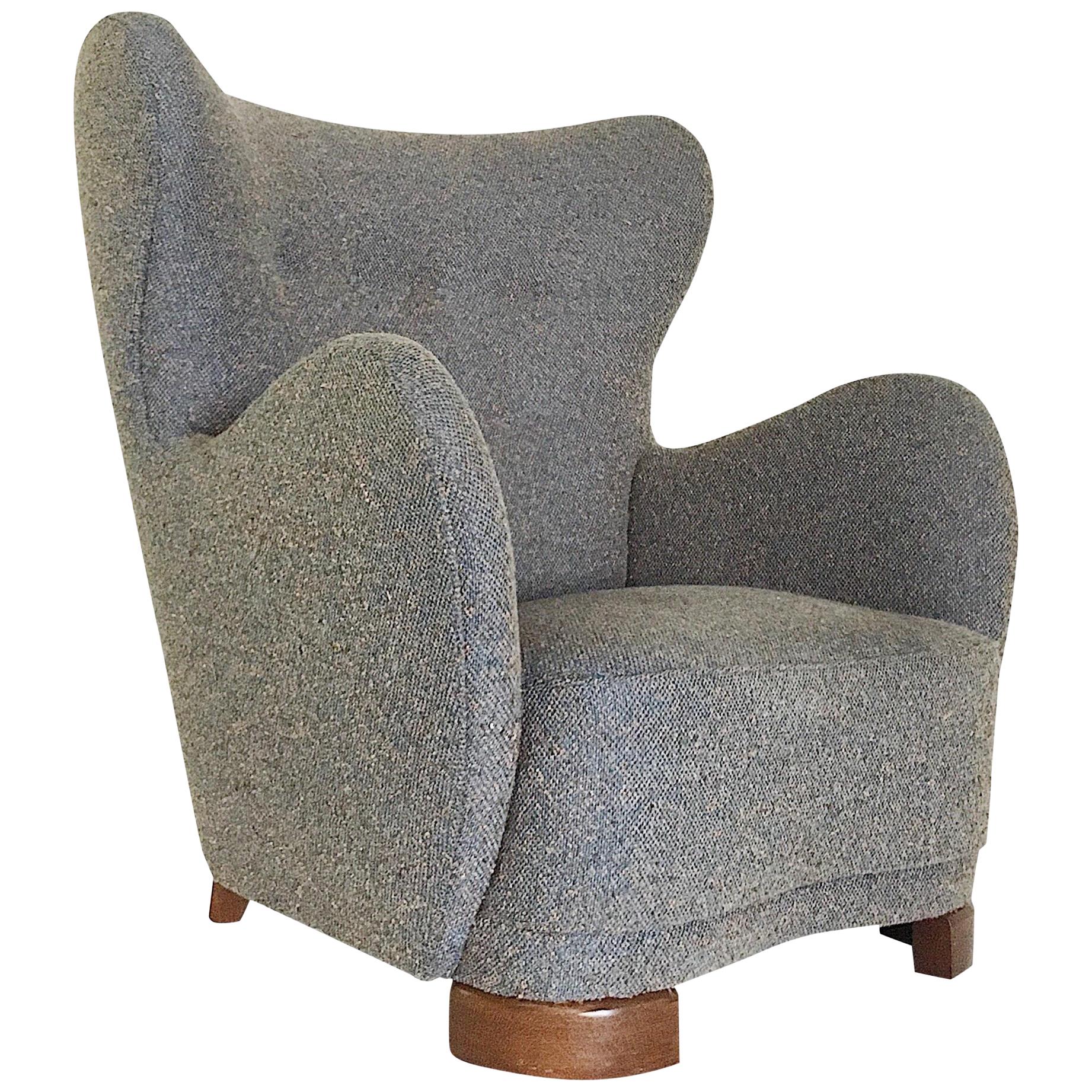 Flemming Lassen Attributed Lounge Chair in Boucle and Beech