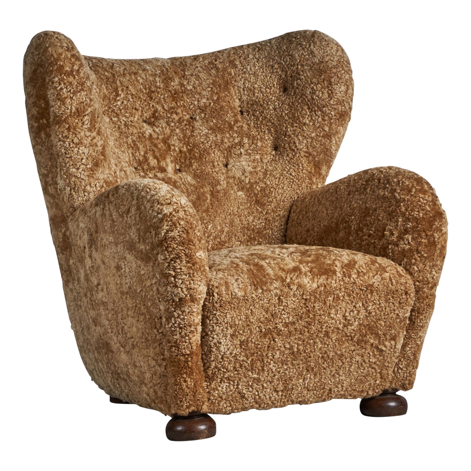 Attribution de Flemming Lassen, chaise longue, shearling, Wood, Danemark, années 1940