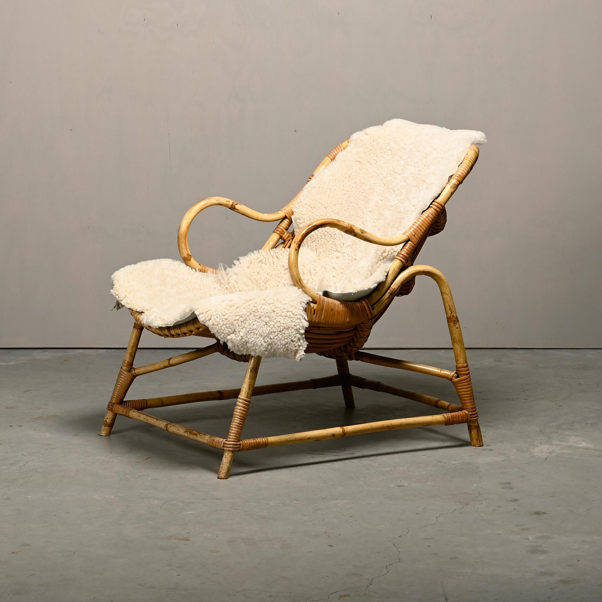 Silla de bambú y caña Flemming Lassen, E.V.A. Nissen & Co., década de 1940 en venta 2