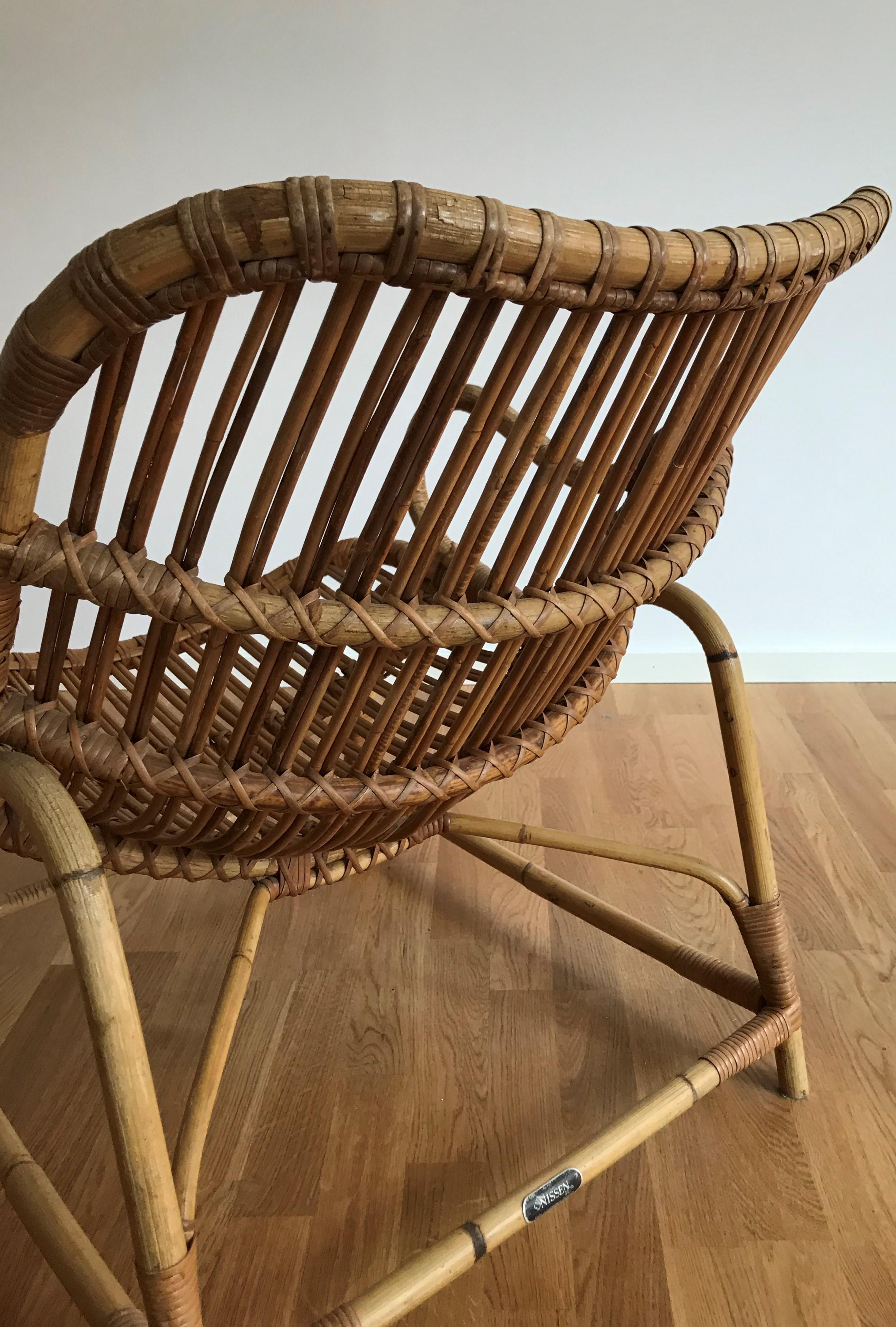 Flemming Lassen, Early Lounge Chair, Bamboo, Cane, E. V. A. Nissen & Co., 1940s 4