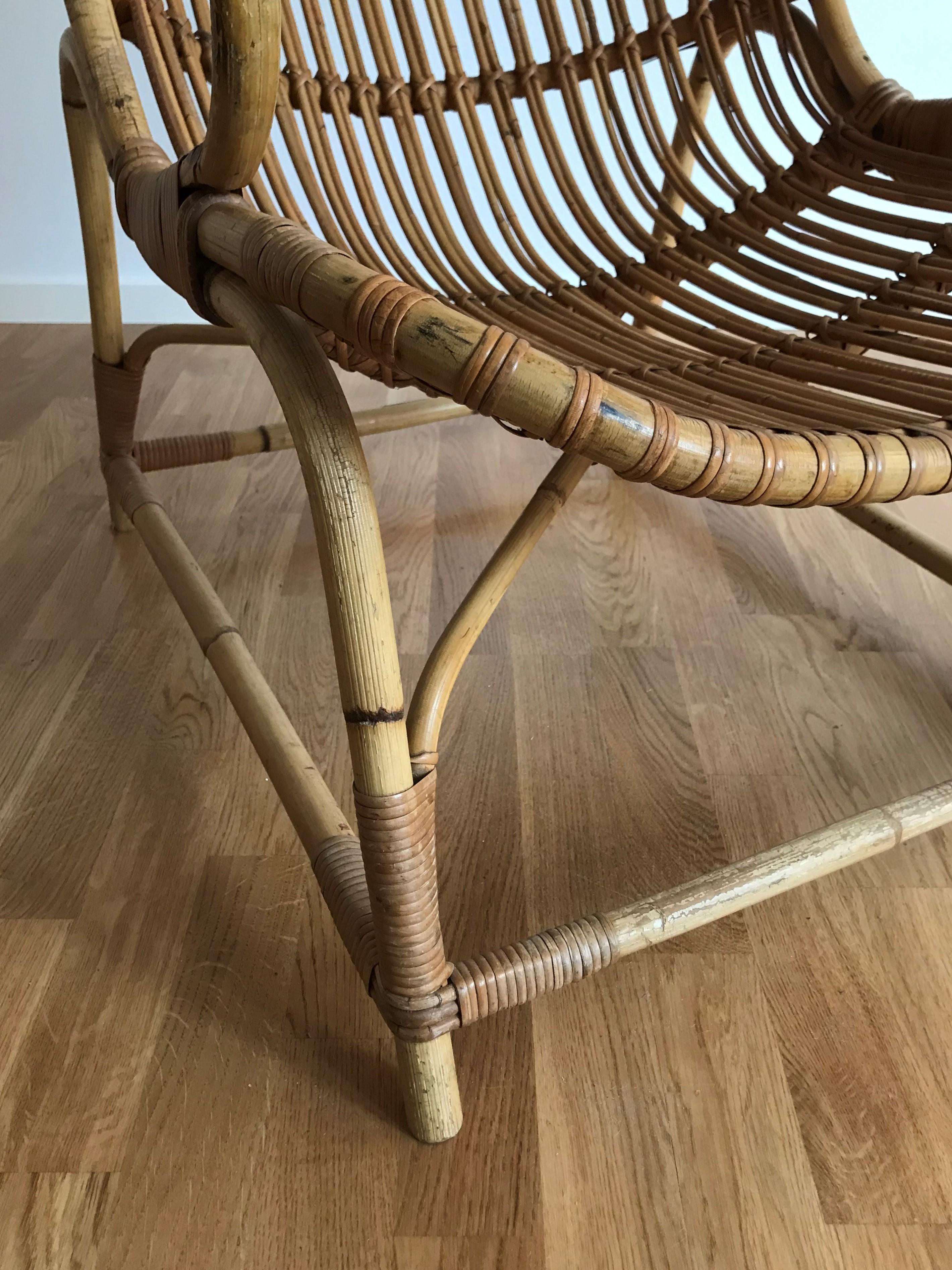 Danish Flemming Lassen, Early Lounge Chair, Bamboo, Cane, E. V. A. Nissen & Co., 1940s