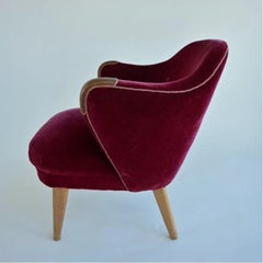 Sillón Flemming Lassen Ingeborg de terciopelo rojo, Dinamarca, años 40